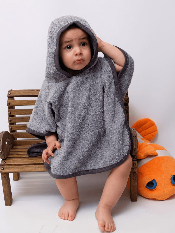 Organik %100 Pamuk Müslin Kapşonlu Plaj Çocuk Bebek Panço Bornoz Banyo Havlu Kapüşonlu
