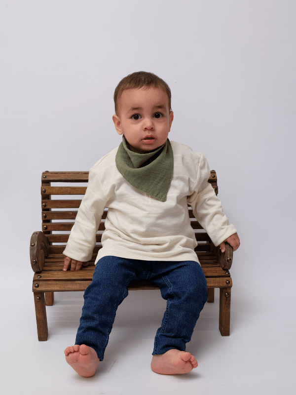 3'lü Müslin Çift Çıtçıtlı %100 Pamuk Bebek Mama / Salya Önlüğü, Fular, Yakalık - Camel, Beyaz, Yeşil