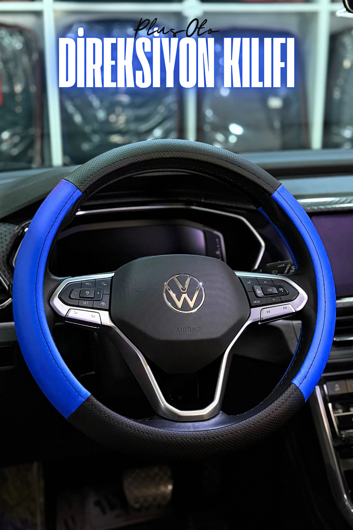 Lord Serisi Delikli Deri Çift Parça Direksiyon Kılıfı  - MAVİ