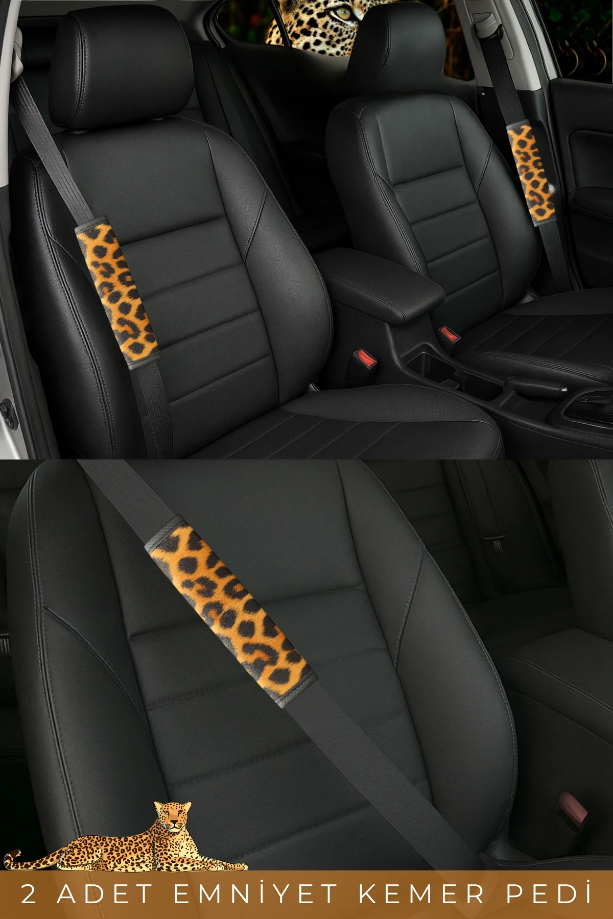 Leopar Desen Emniyet Kemer Pedi 2 Adet