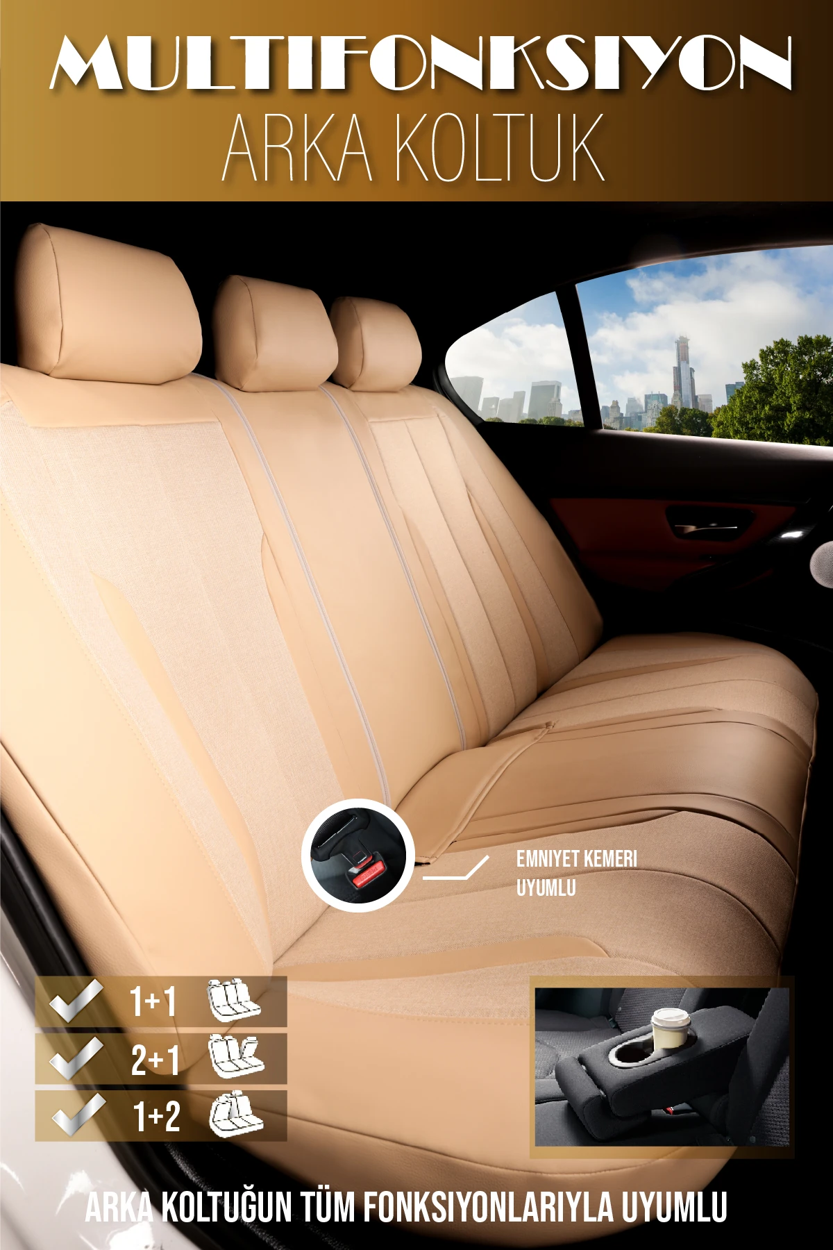 Özel AMG Tasarım Venom Serisi Deri Keten Karışımı Oto Koltuk Kılıfı 5’li Tam Set