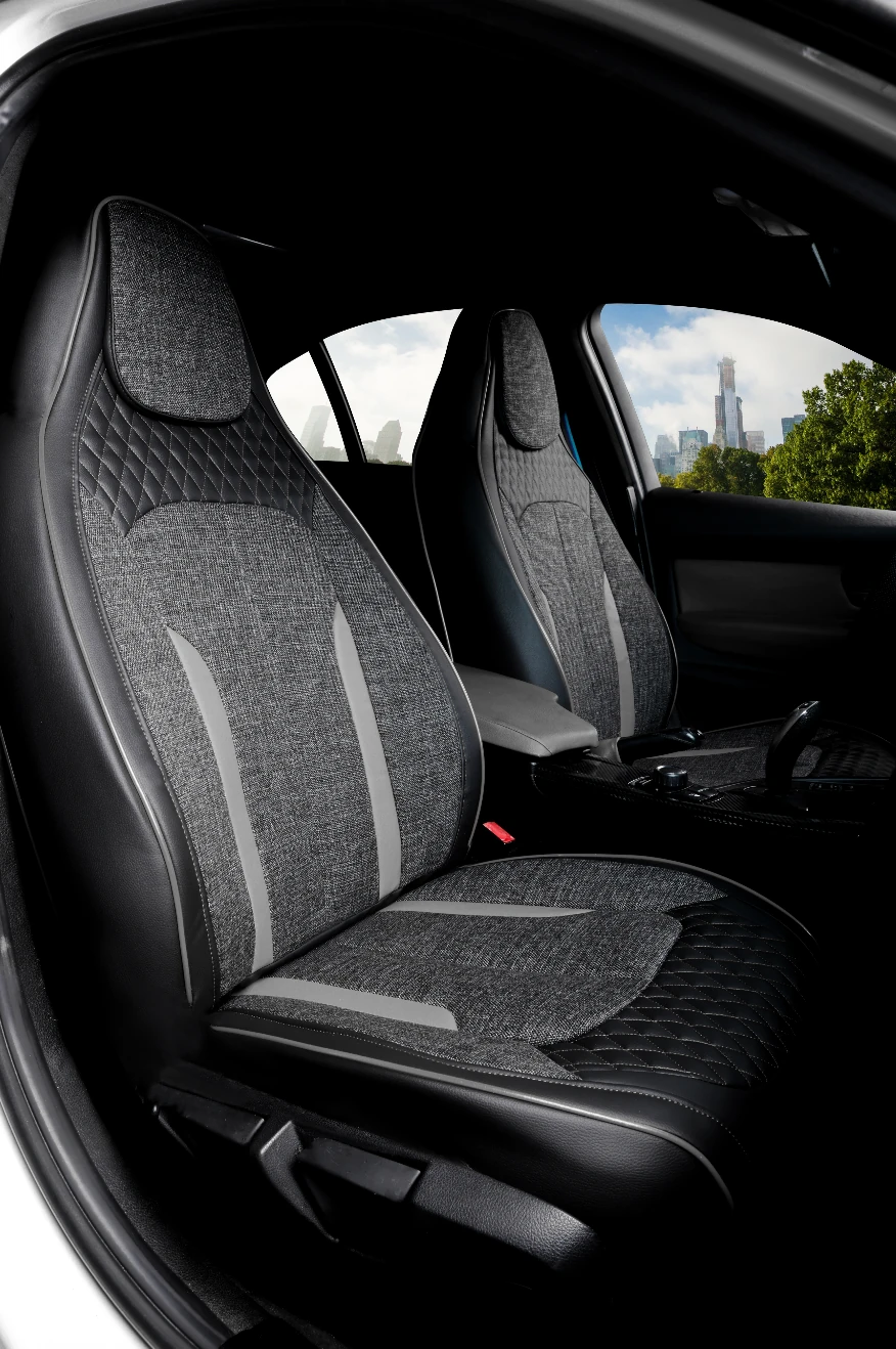 Özel AMG Tasarım Venom Serisi Deri Keten Karışımı Oto Koltuk Kılıfı 5’li Tam Set - SİYAH FÜME