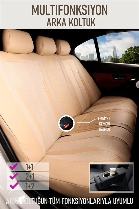 Olimpia Serisi Deri Keten Karışımı Oto Koltuk Kılıfı 5’li Tam Set