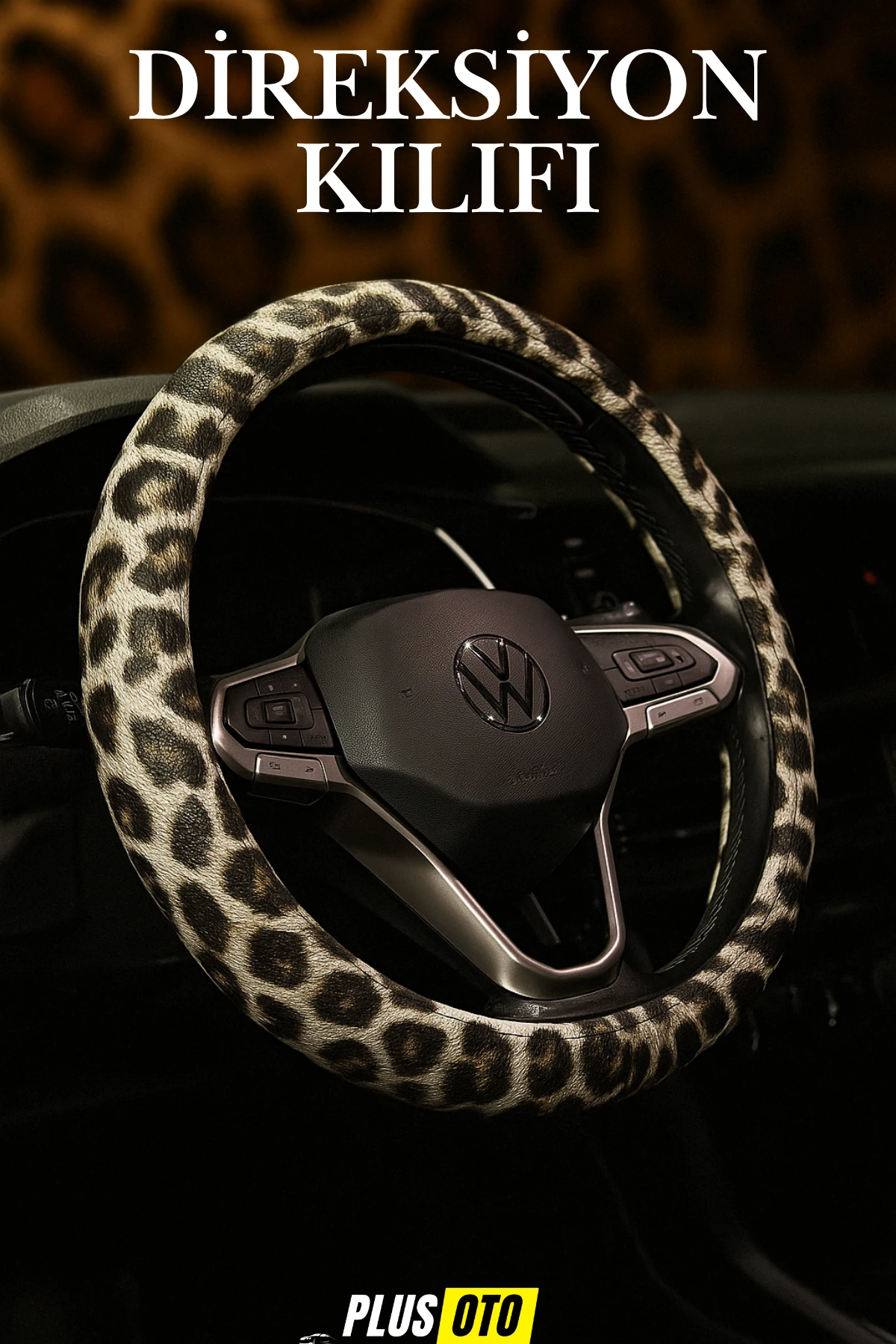 Full Leopar Direksiyon Kılıfı 2 Adet Emniyet Kemer Pedi