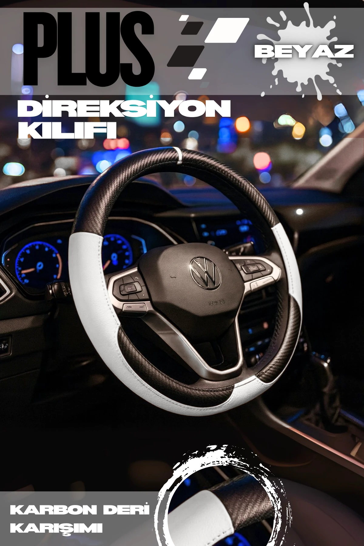 Plus Karbon Serisi Direksiyon Kılıfı - BEYAZ