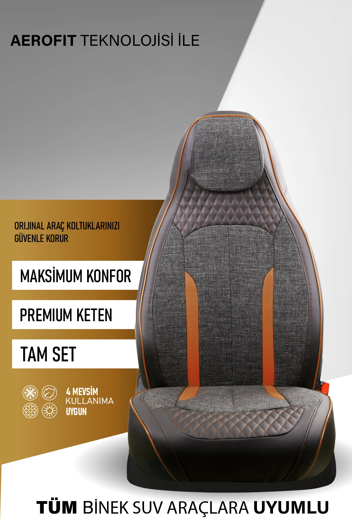 Özel AMG Tasarım Venom Serisi Deri Keten Karışımı Oto Koltuk Kılıfı 5’li Tam Set