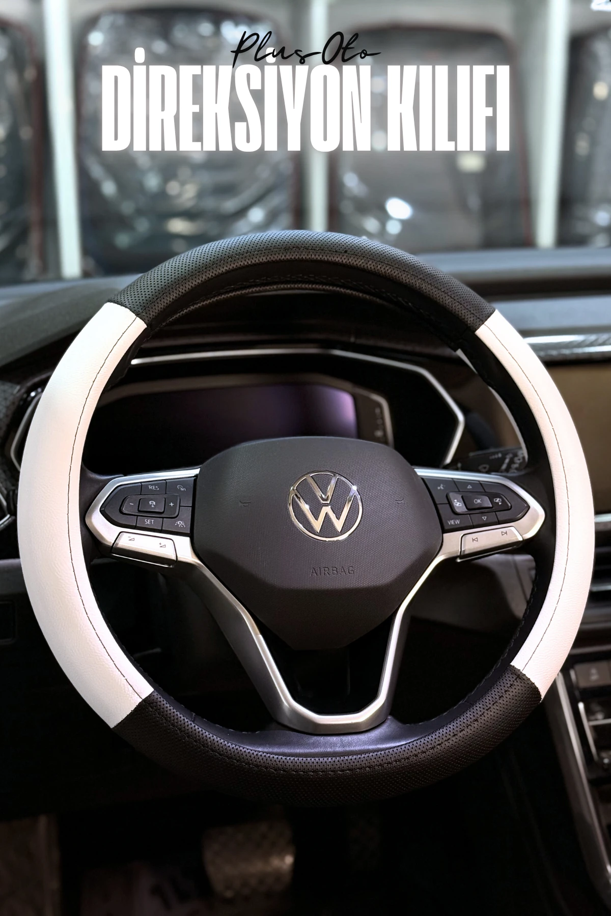 Lord Serisi Delikli Deri Çift Parça Direksiyon Kılıfı  - BEYAZ