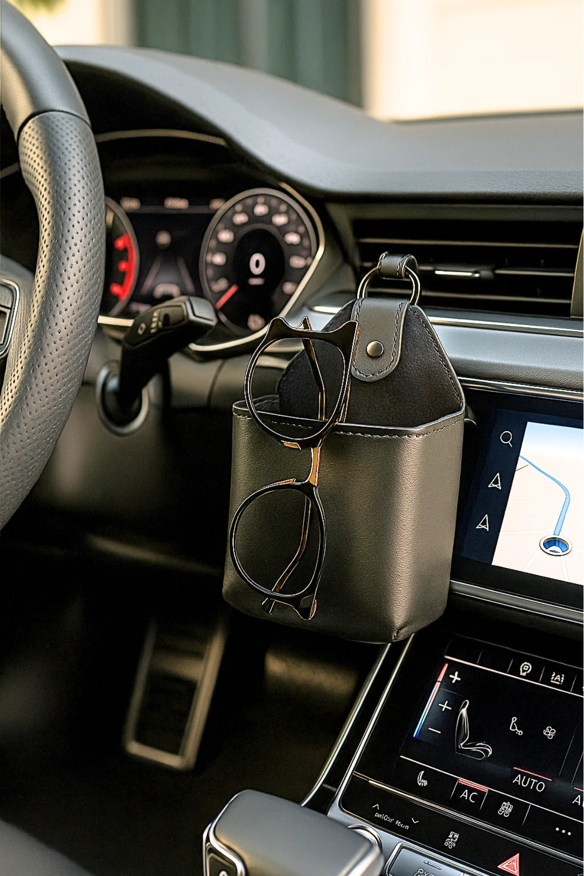 Araç içi Düzenleyici Deri Kese Siyah Telefonluk Kartlık Kalemlik Gözlük Taşıma Organizer