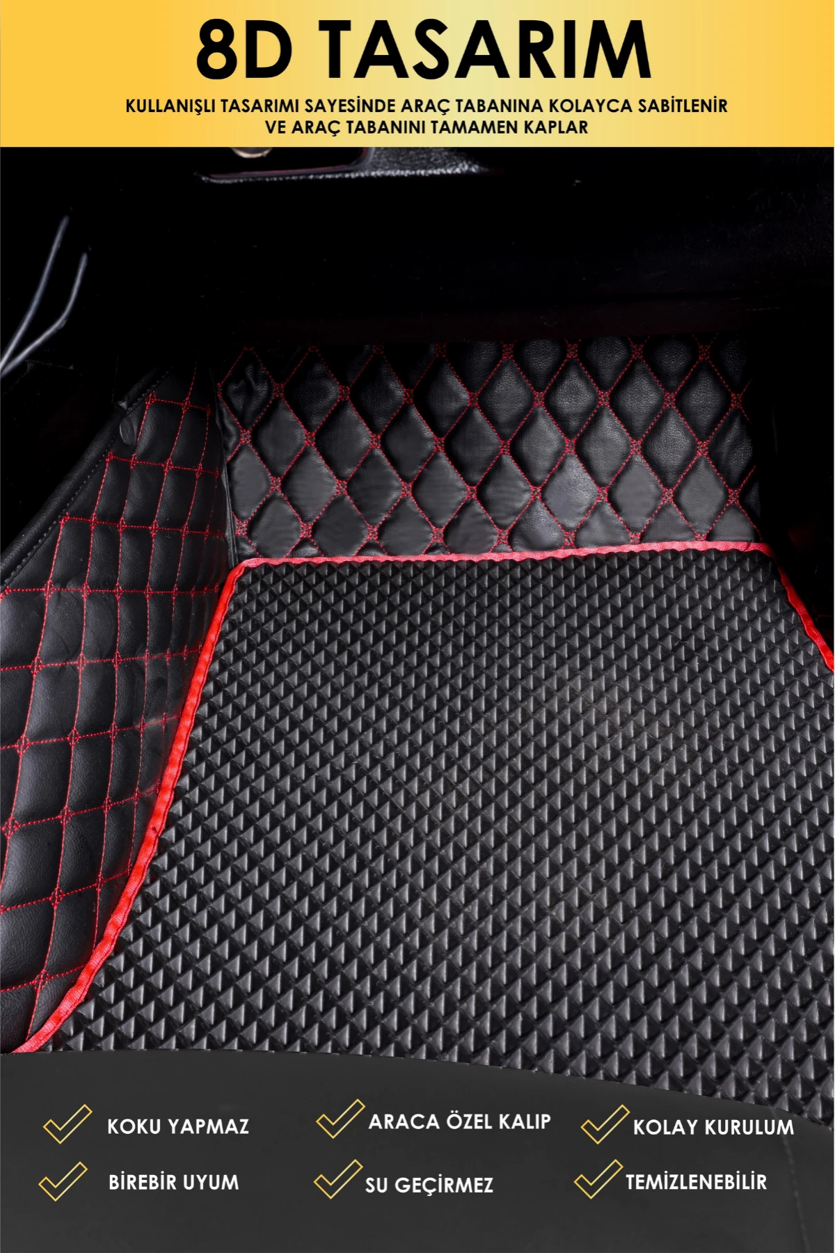 Araca Özel 8D Evalı Deri Taban Kaplama