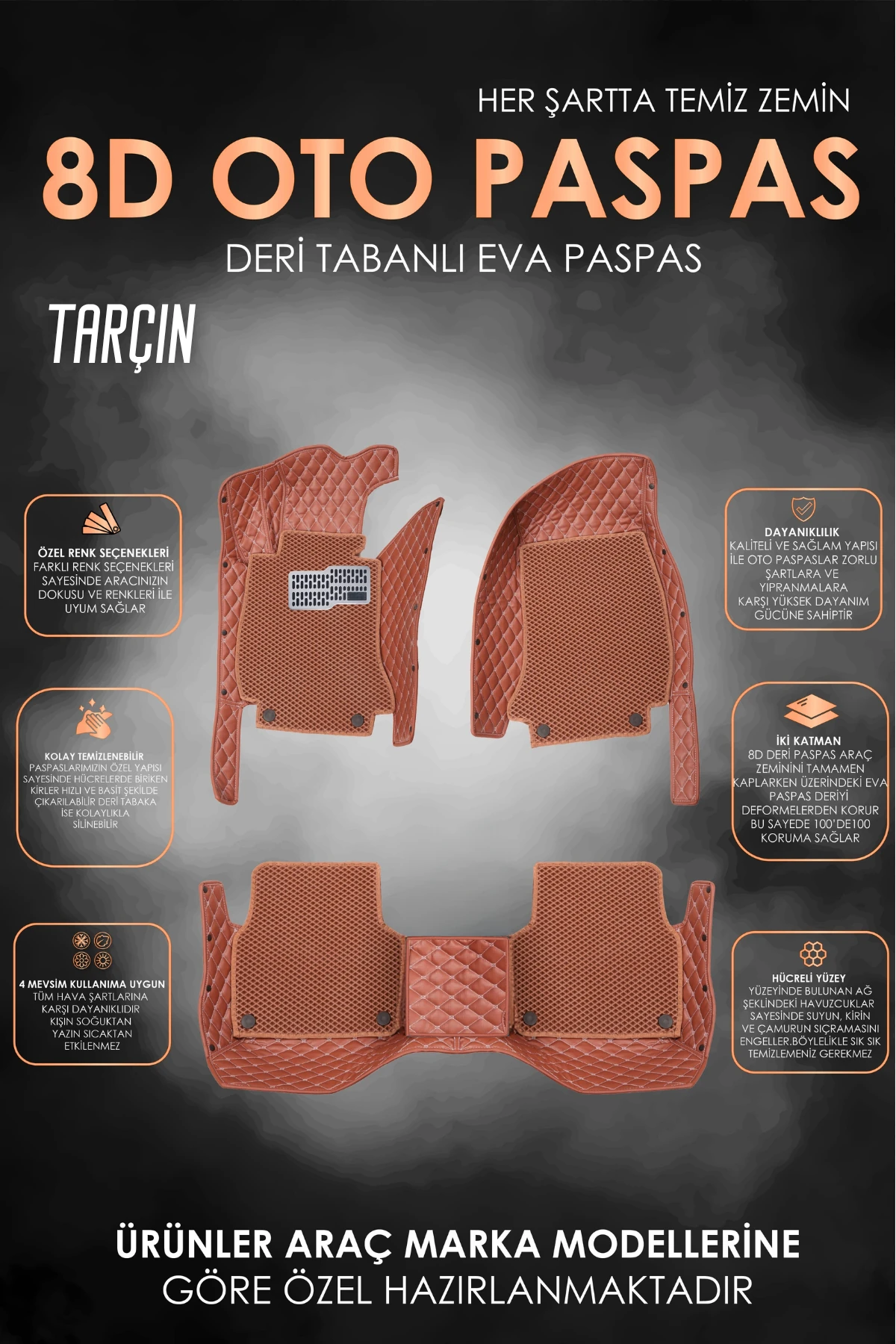 Araca Özel 8D Evalı Deri Taban Kaplama - TABA