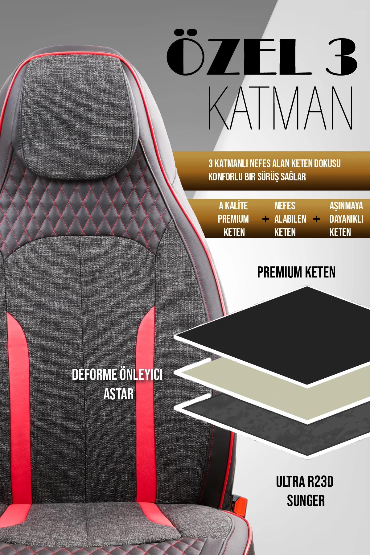 Özel AMG Tasarım Venom Serisi Deri Keten Karışımı Oto Koltuk Kılıfı 5’li Tam Set