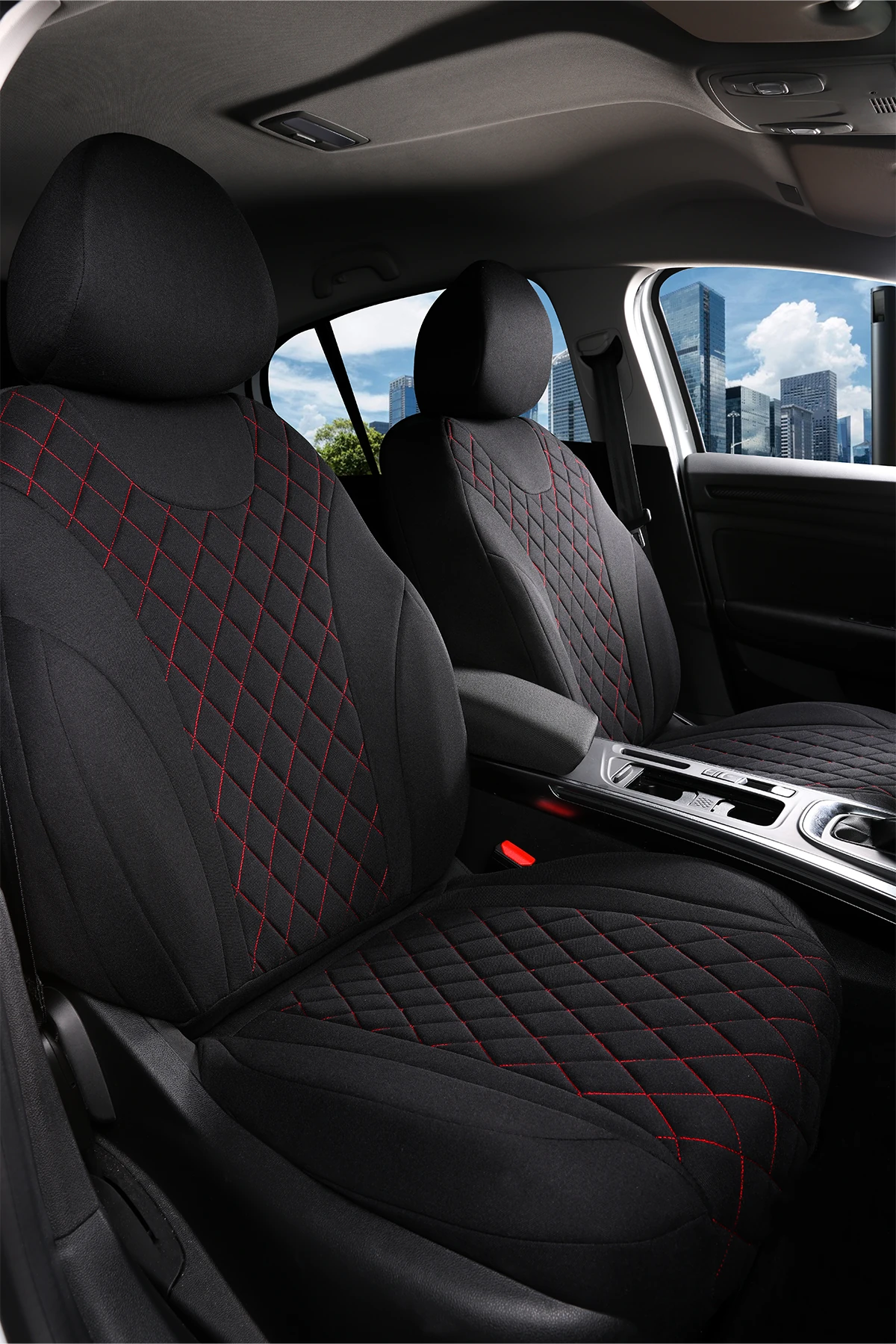 Moon Serisi Oto Koltuk Kılıfı 5li Takım - SİYAH KIRMIZI