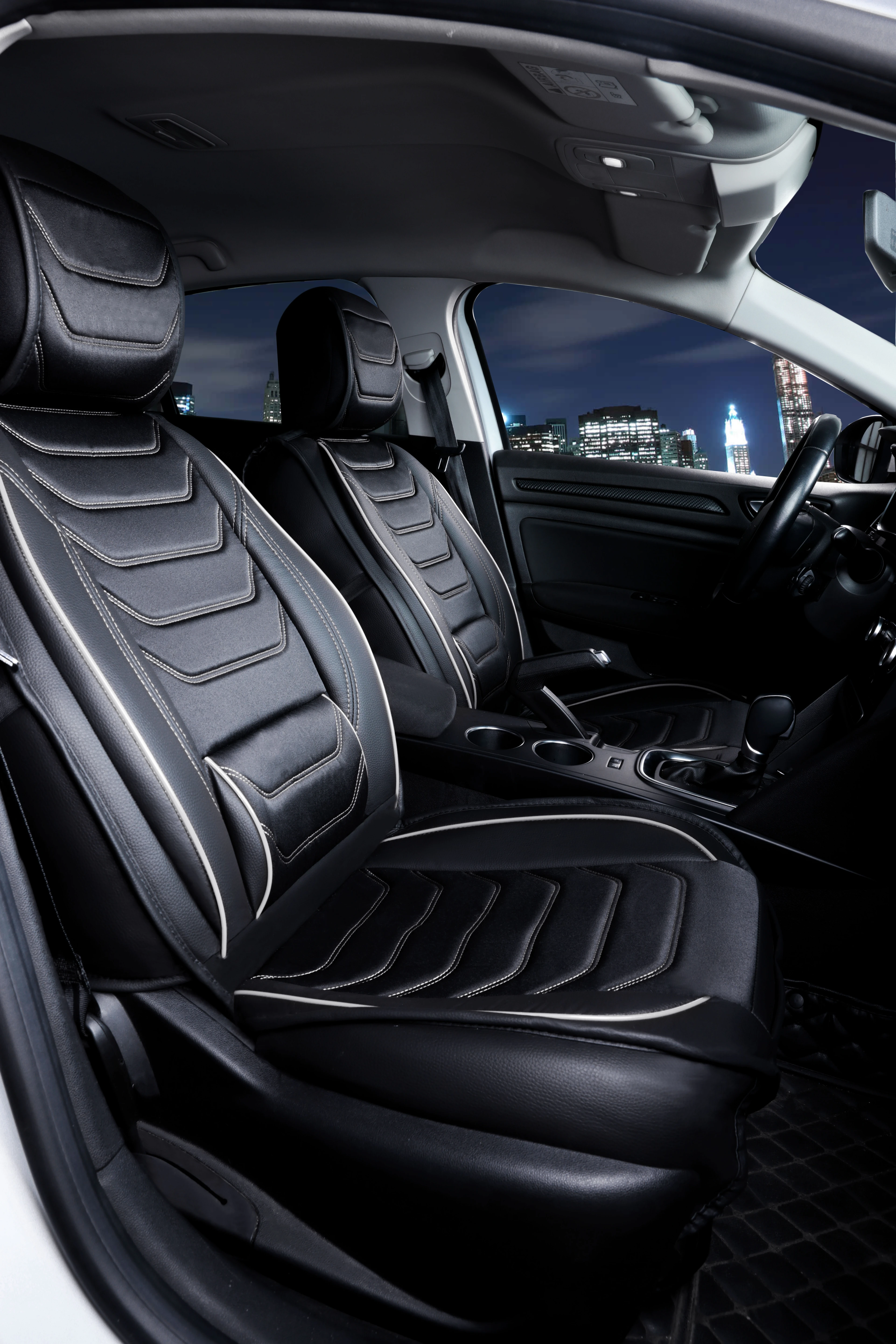 Sport Elegance 5’li Set Deri Oto Koltuk Kılıfı - SİYAH BEYAZ