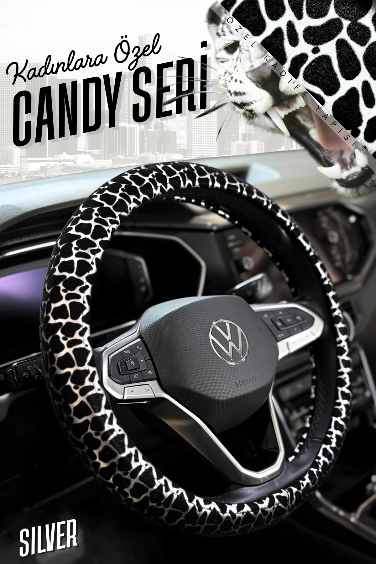 Candy Serisi Özel Kadife Dolgulu Direksiyon Kılıfı - SİLVER