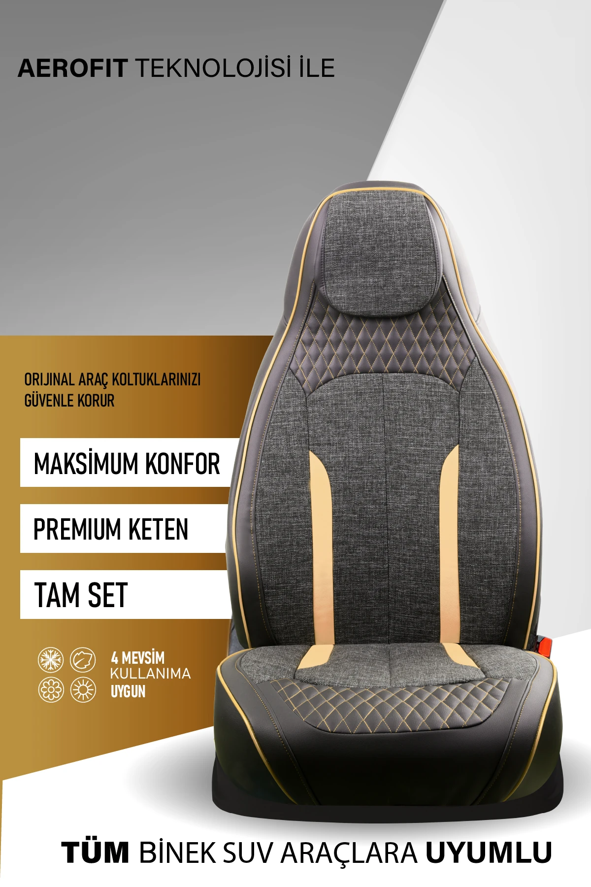 Özel AMG Tasarım Venom Serisi Deri Keten Karışımı Oto Koltuk Kılıfı 5’li Tam Set