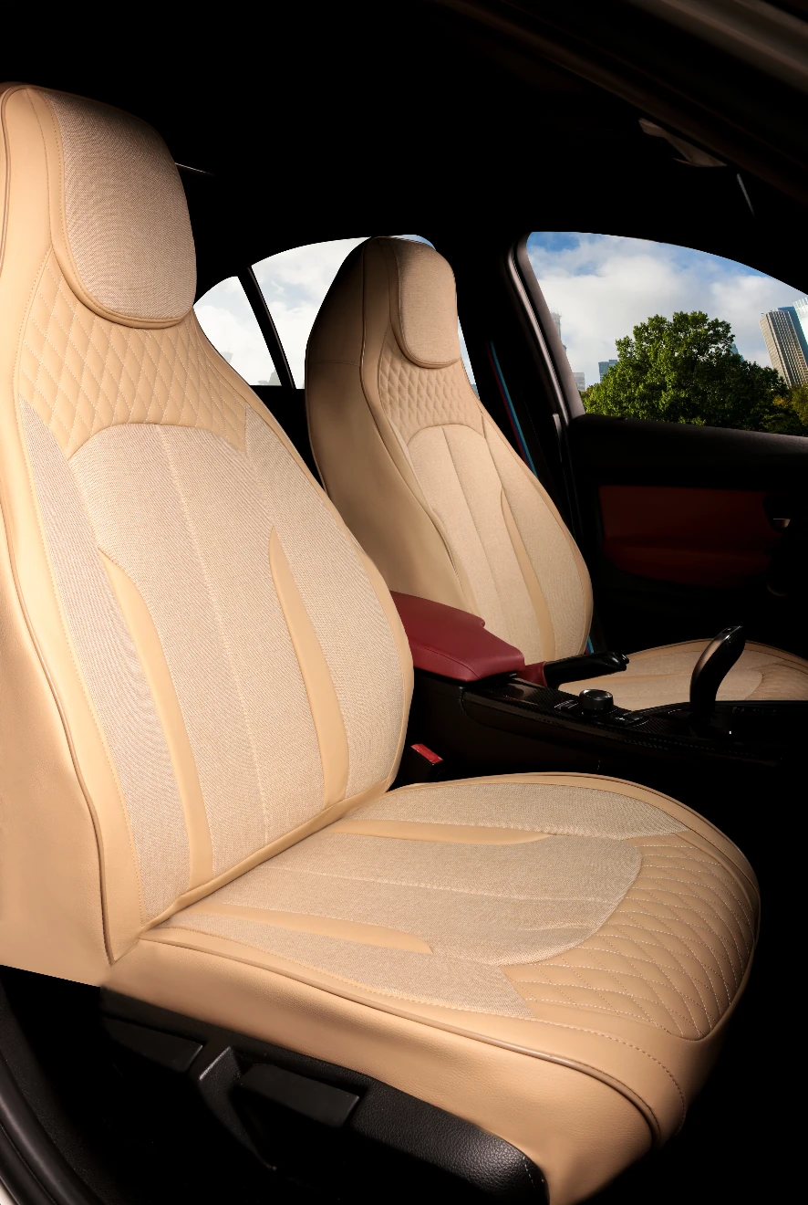 Özel AMG Tasarım Venom Serisi Deri Keten Karışımı Oto Koltuk Kılıfı 5’li Tam Set