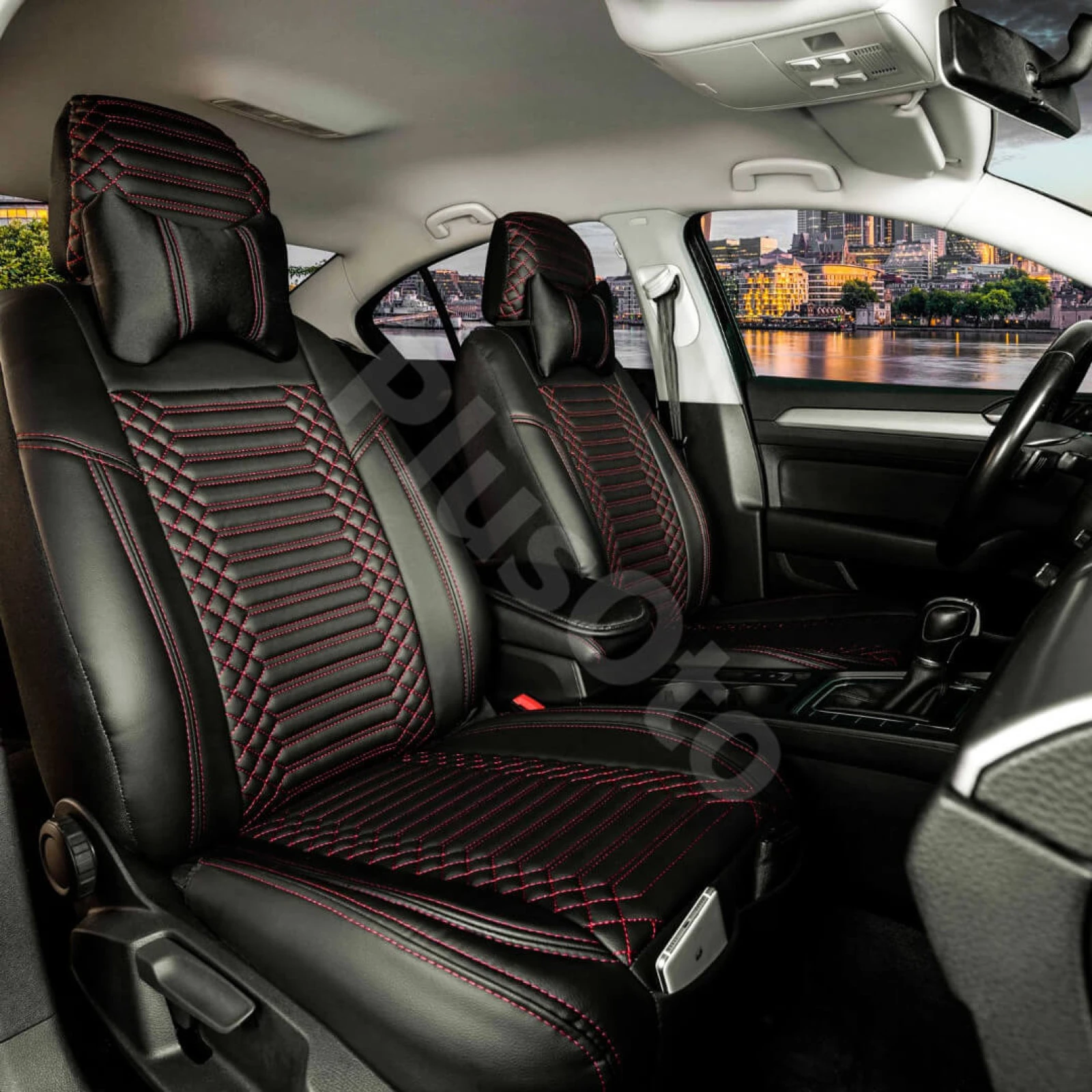 Star Full Deri 5’li Set Oto Koltuk Kılıfı - SİYAH KIRMIZI