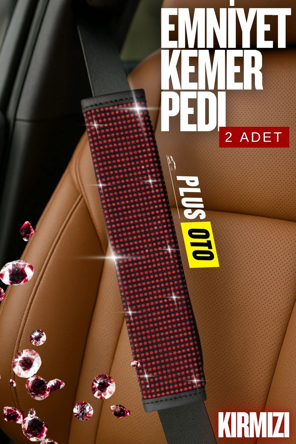 Paris Seri Full Taşlı Emniyet Kemer Pedi 2 Adet - KIRMIZI