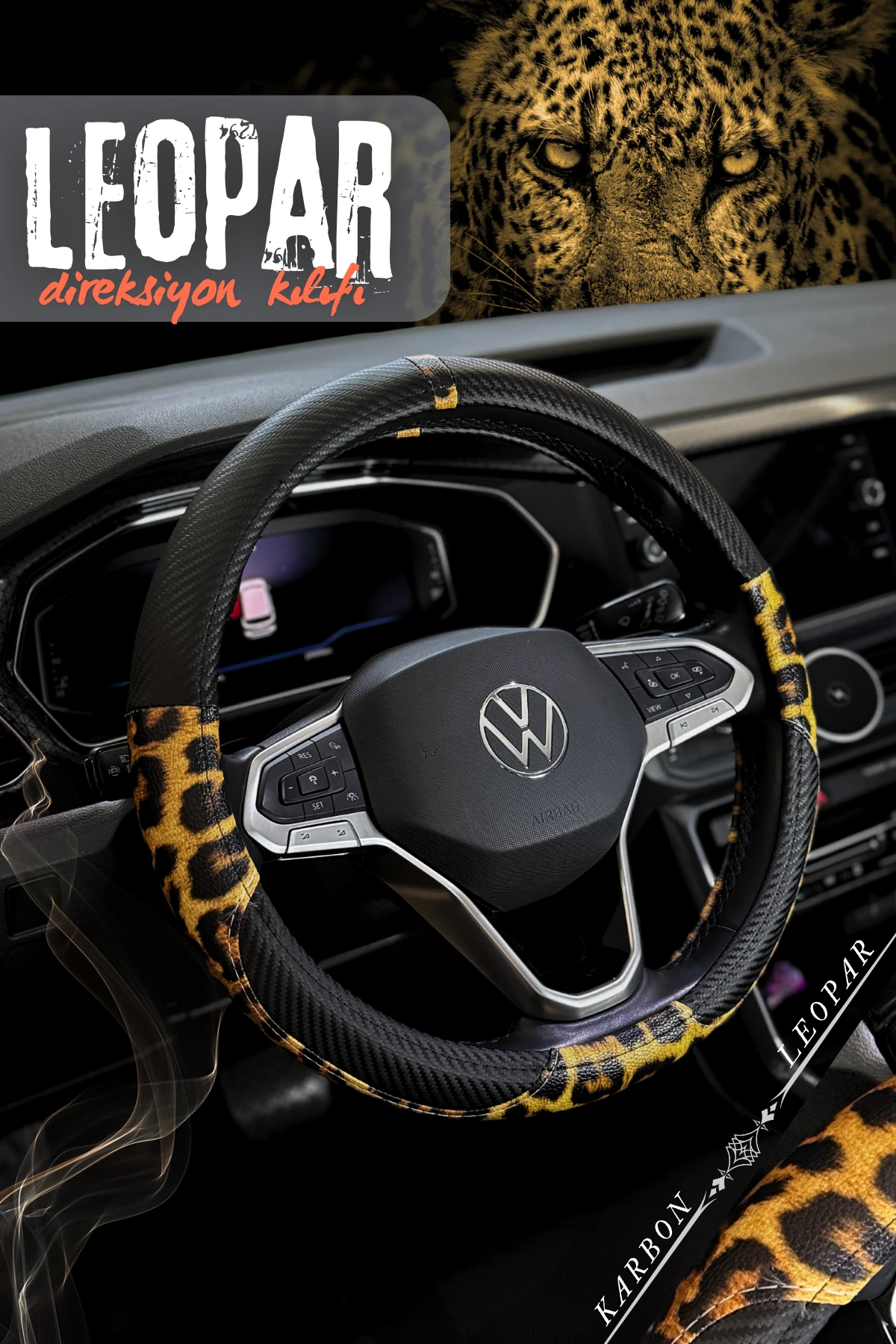 Leopar Karbon Direksiyon Kılıfı  - TABA