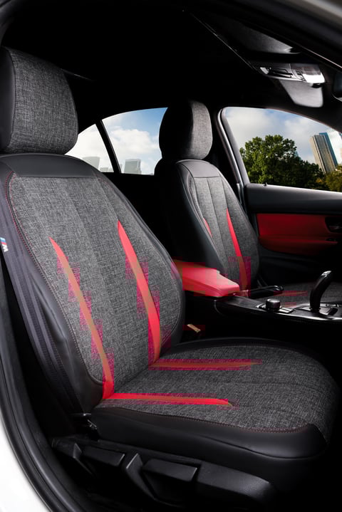 Olimpia Serisi Deri Keten Karışımı Oto Koltuk Kılıfı 5’li Tam Set - SİYAH KIRMIZI