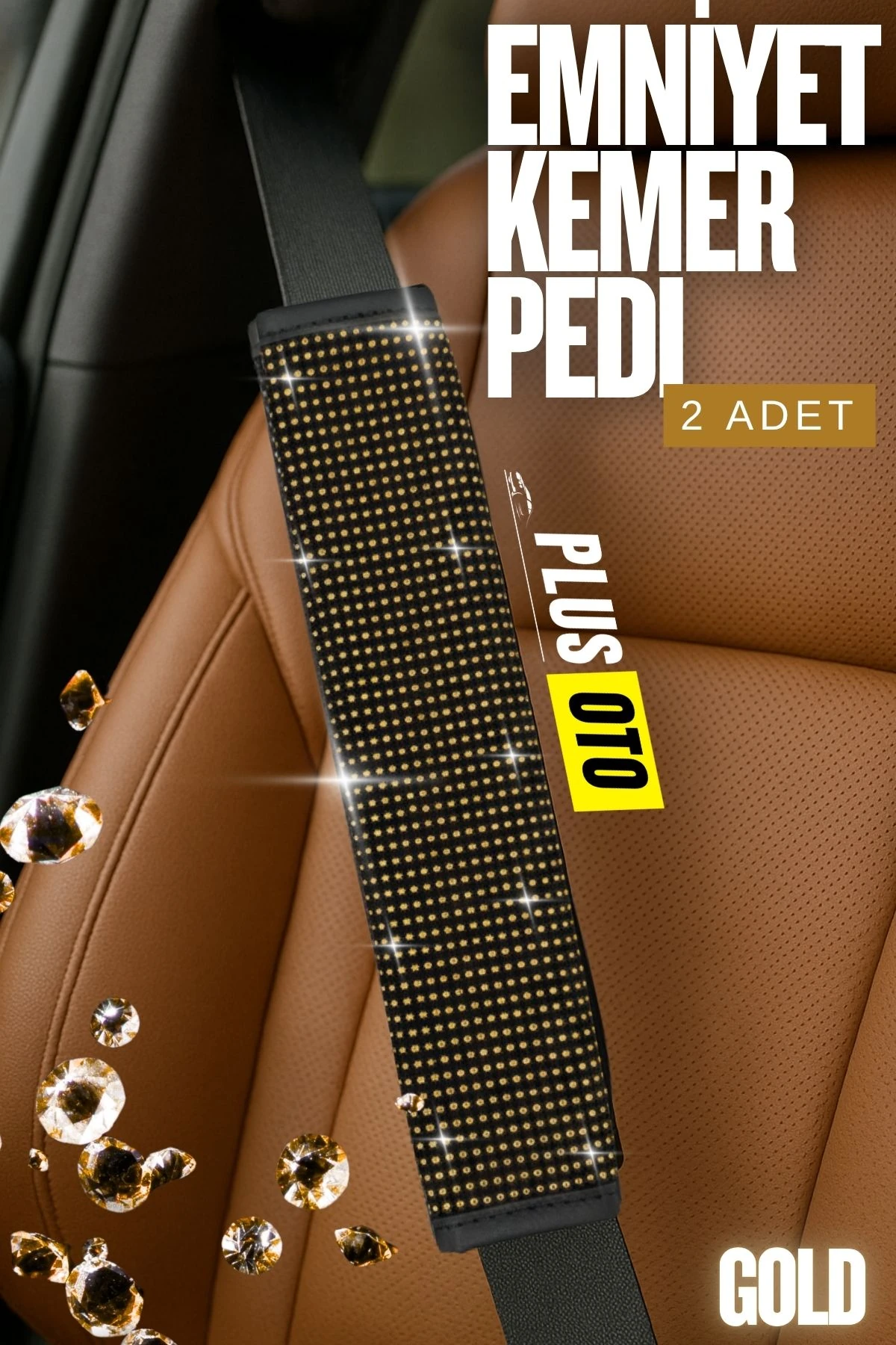 Paris Seri Full Taşlı Emniyet Kemer Pedi 2 Adet - GOLD