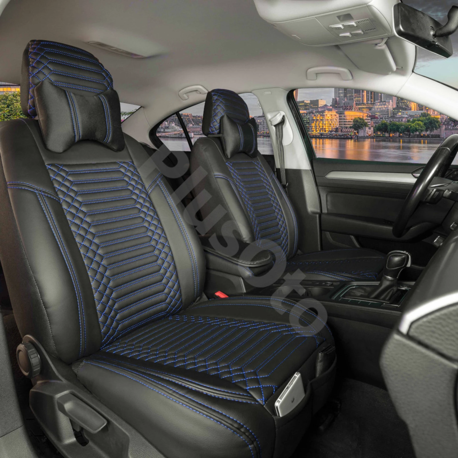 Star Full Deri 5’li Set Oto Koltuk Kılıfı - SİYAH MAVİ