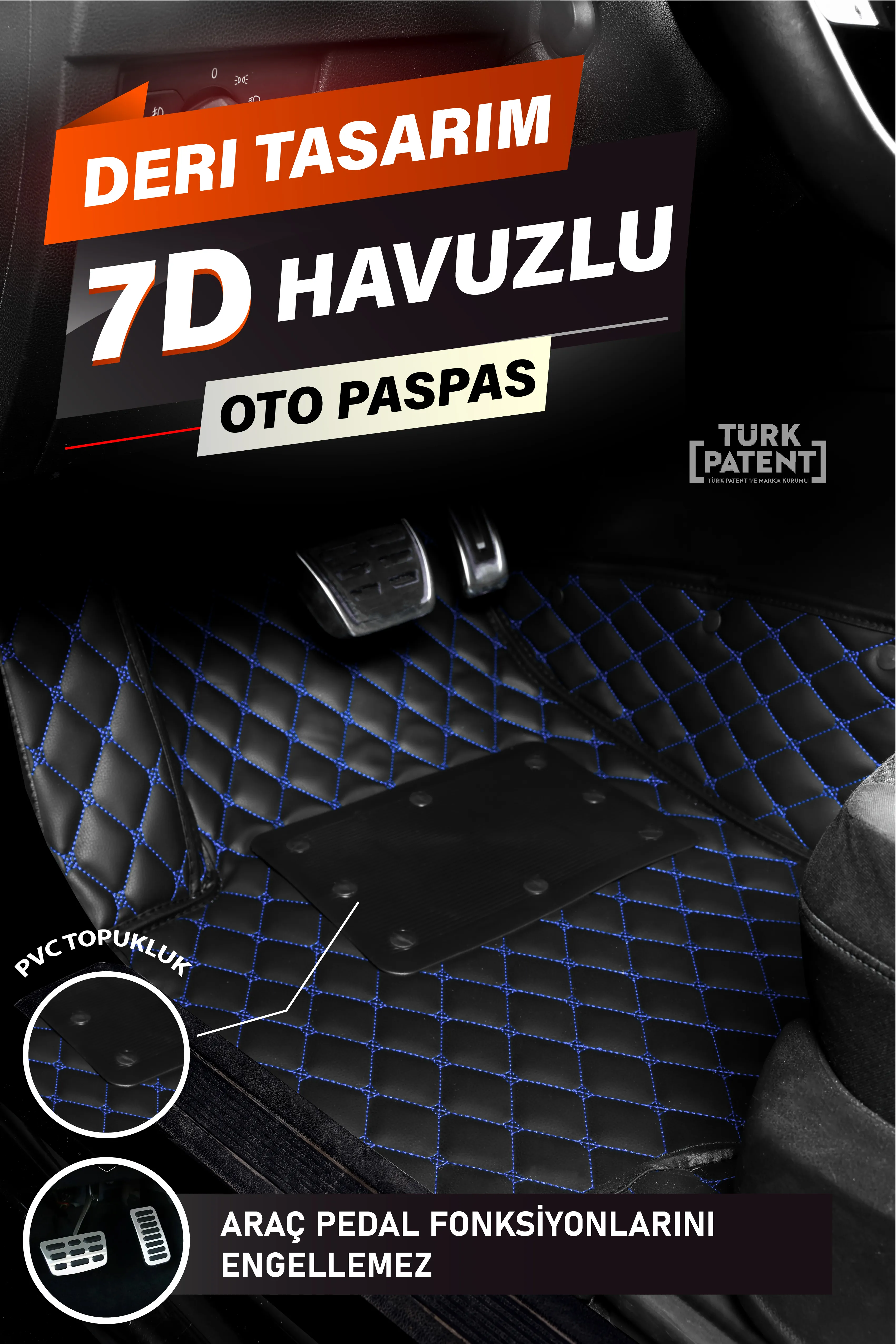 Araca Özel 7D Deri Taban Kaplama - SİYAH MAVİ