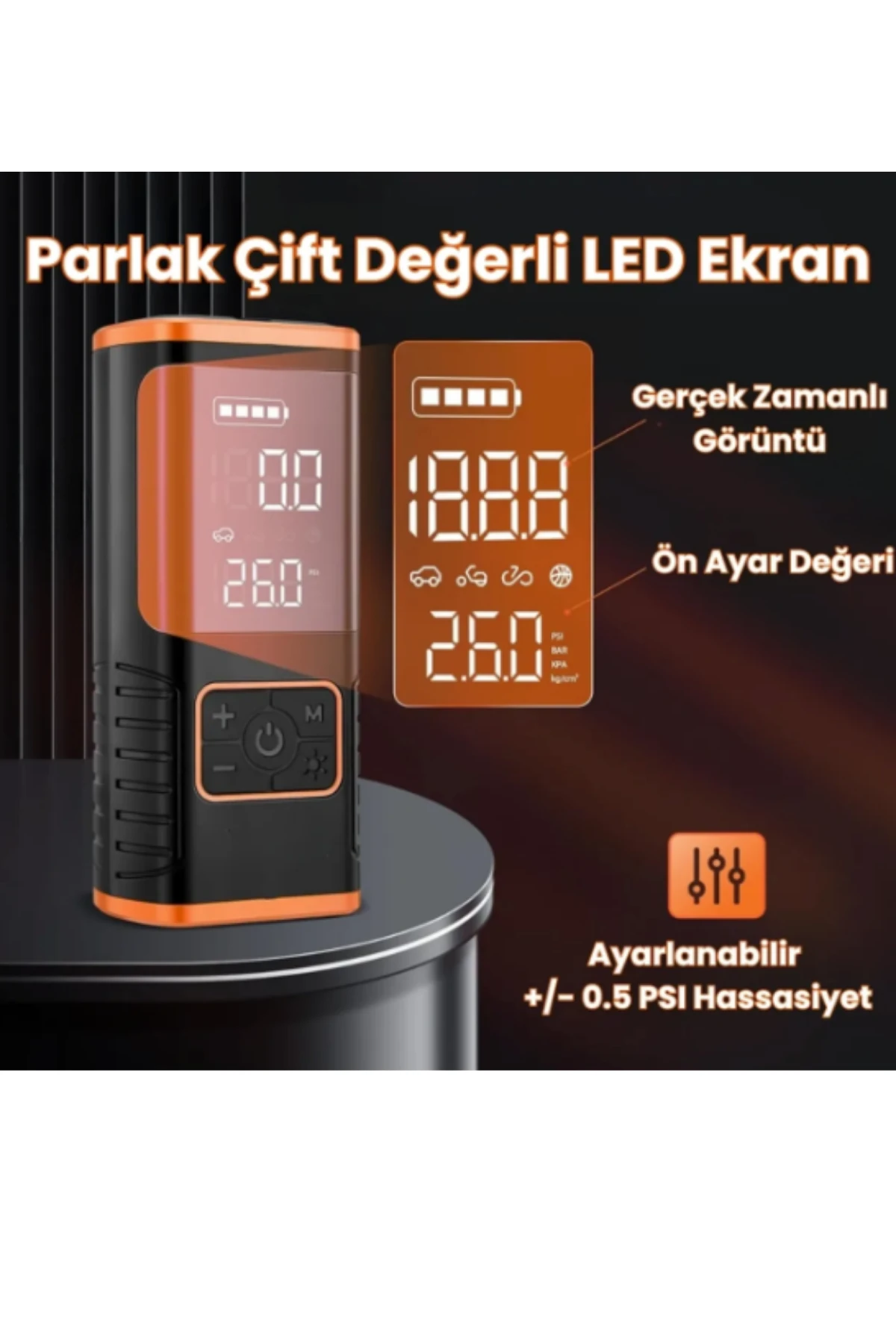 Taşınabilir Hava Kompresörü Araba Bisiklet Top Motor Lastik Şişirme Şarjlı Powerbank Çoklu Kullanım