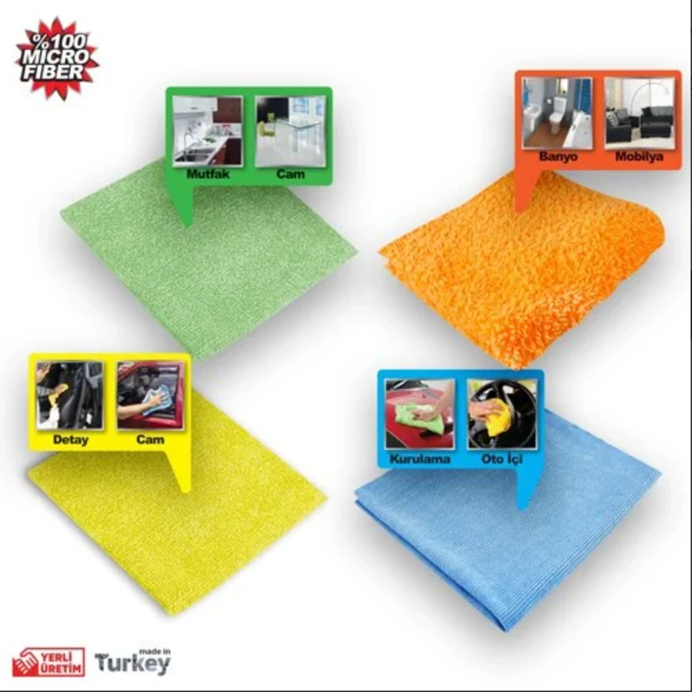 4'lü Mikrofiber Bez Araba Yıkama Bezi Kurulama Bezi