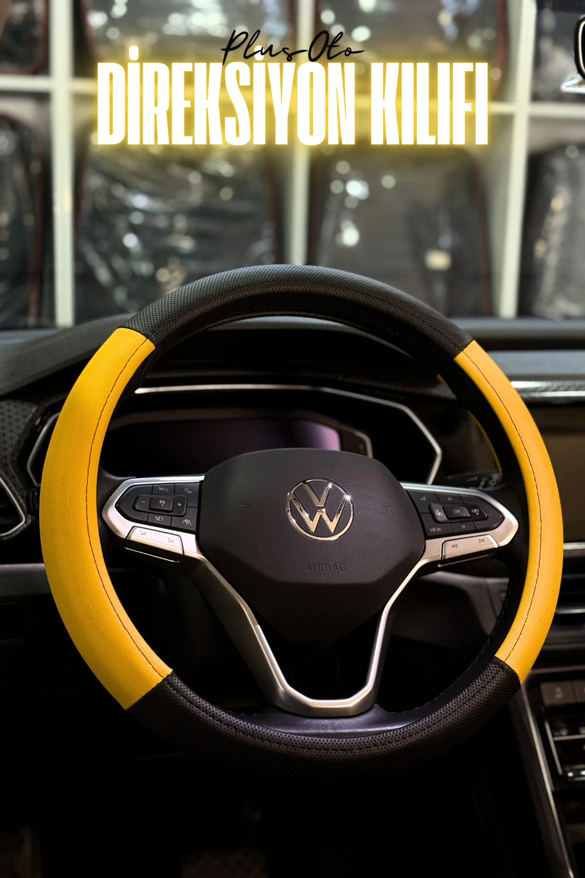 Lord Serisi Delikli Deri Çift Parça Direksiyon Kılıfı  - SARI