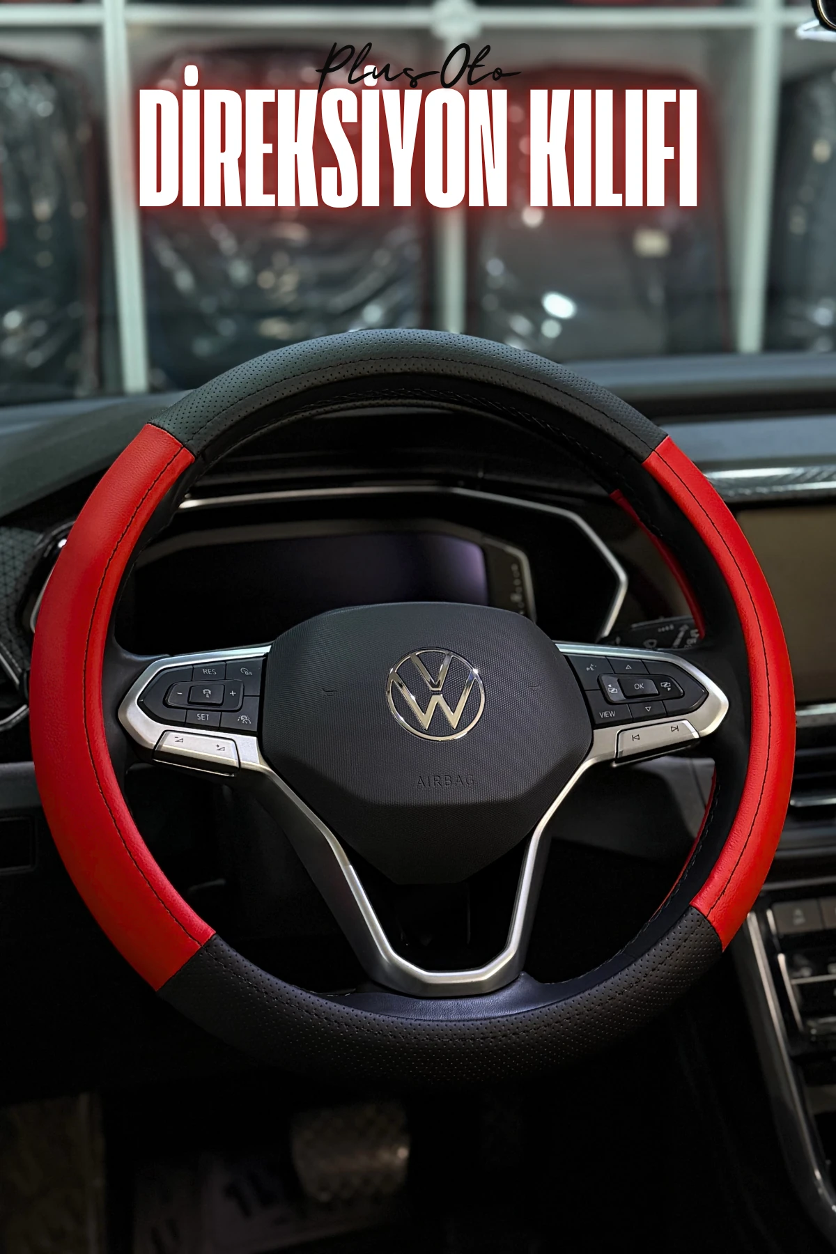 Lord Serisi Delikli Deri Çift Parça Direksiyon Kılıfı  - KIRMIZI