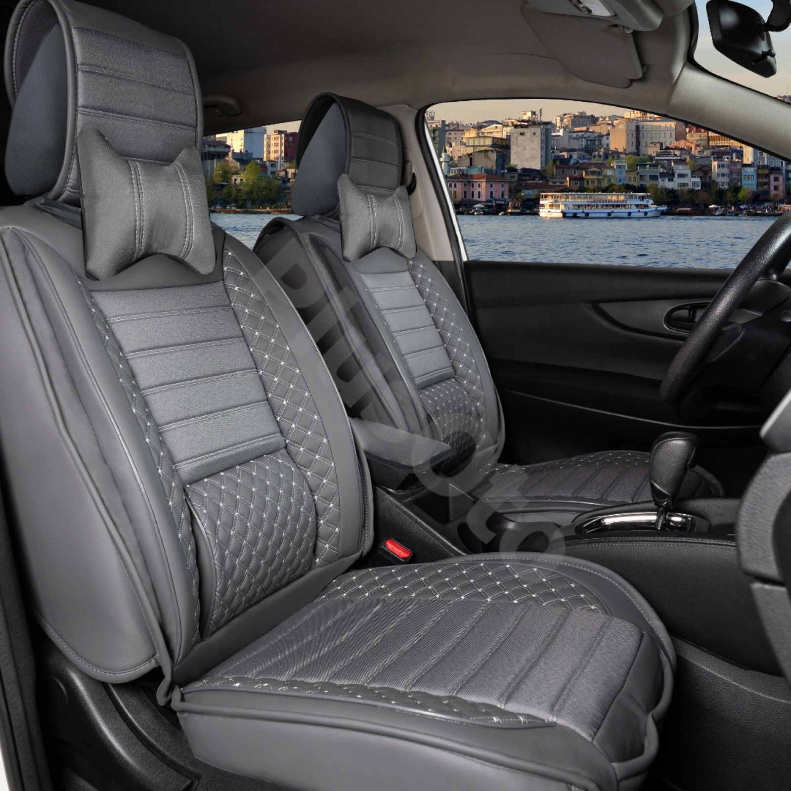 Plus Lüks 5’li Set Deri Oto Koltuk Kılıfı - FÜME