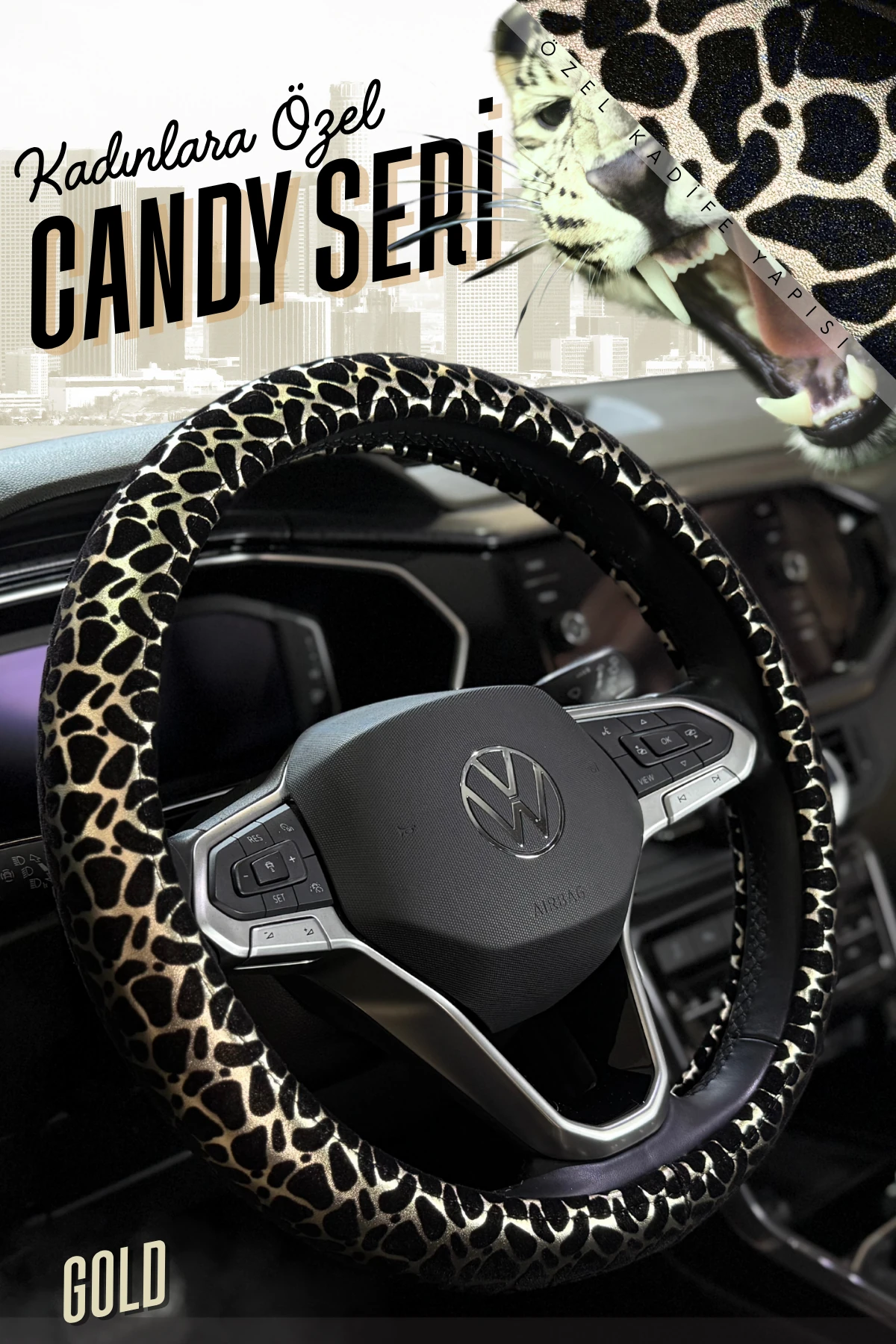 Candy Serisi Özel Kadife Dolgulu Direksiyon Kılıfı - GOLD