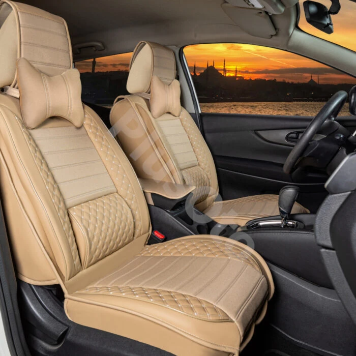 Plus Lüks 5’li Set Deri Oto Koltuk Kılıfı - BEJ