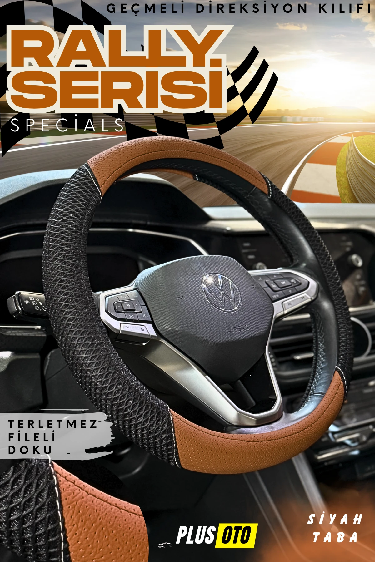 Rally Serisi Terletmez Fileli Direksiyon Kılıfı  - TABA