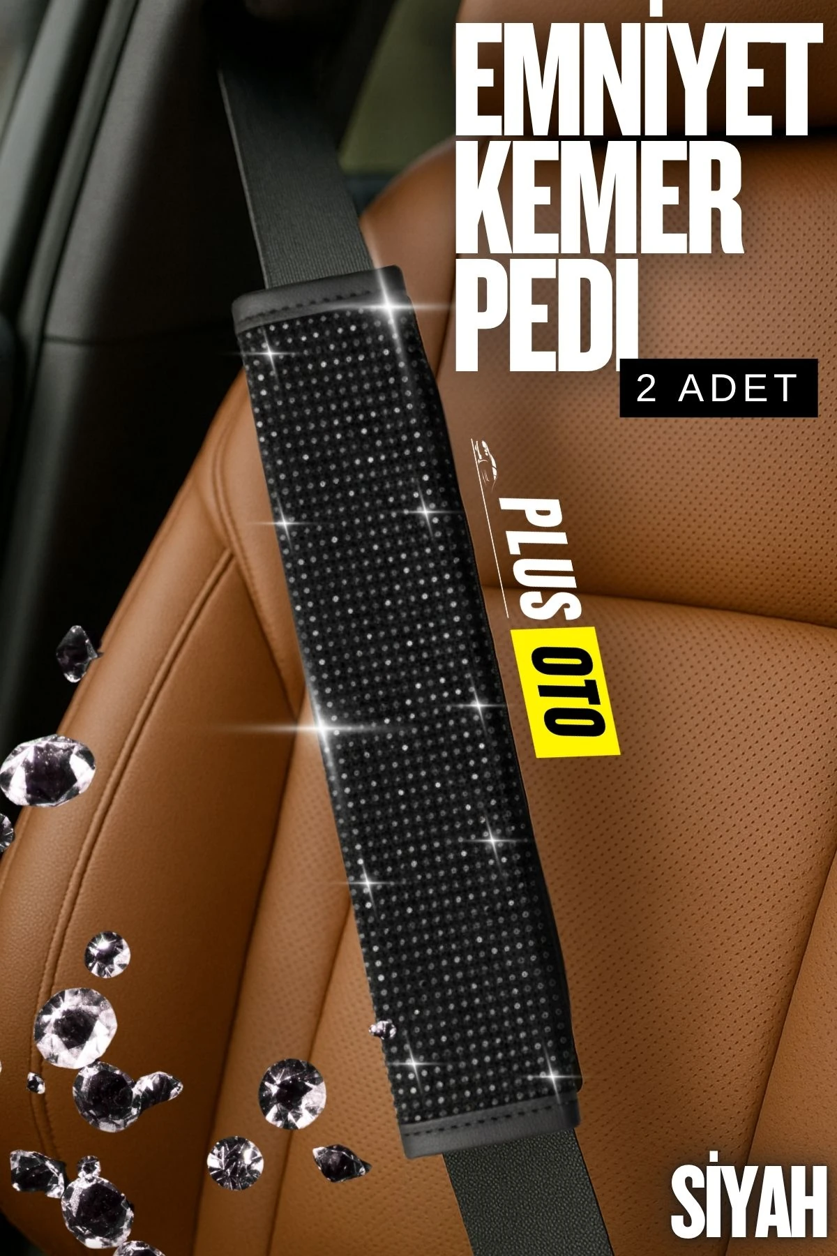 Paris Seri Full Taşlı Emniyet Kemer Pedi 2 Adet - SİYAH