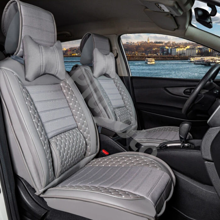 Arka 3 Tekli Plus Lüks Deri Oto Koltuk Kılıfı  - GRİ