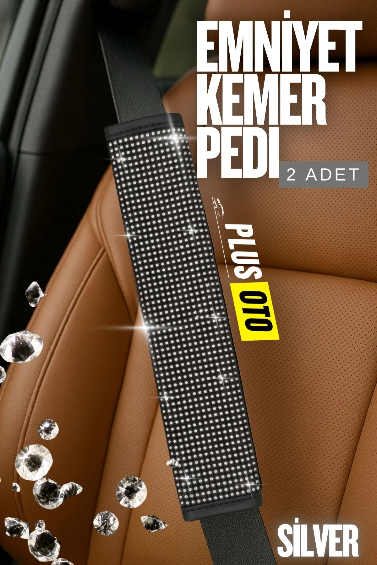 Paris Seri Full Taşlı Emniyet Kemer Pedi 2 Adet - SİLVER