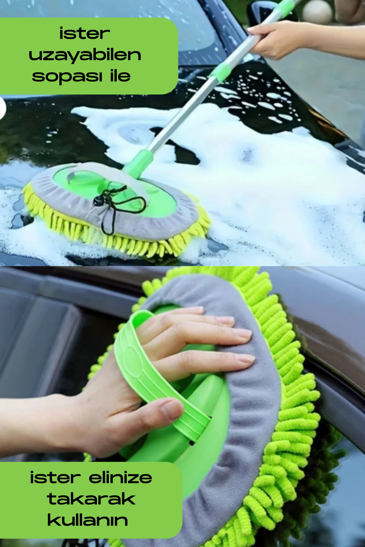 Araba Yıkama Fırçası Oto Yıkama Mop Mikrofiber Bezli Uzayabilir Saplı Çizdirmez Araç Yıkama Bezi