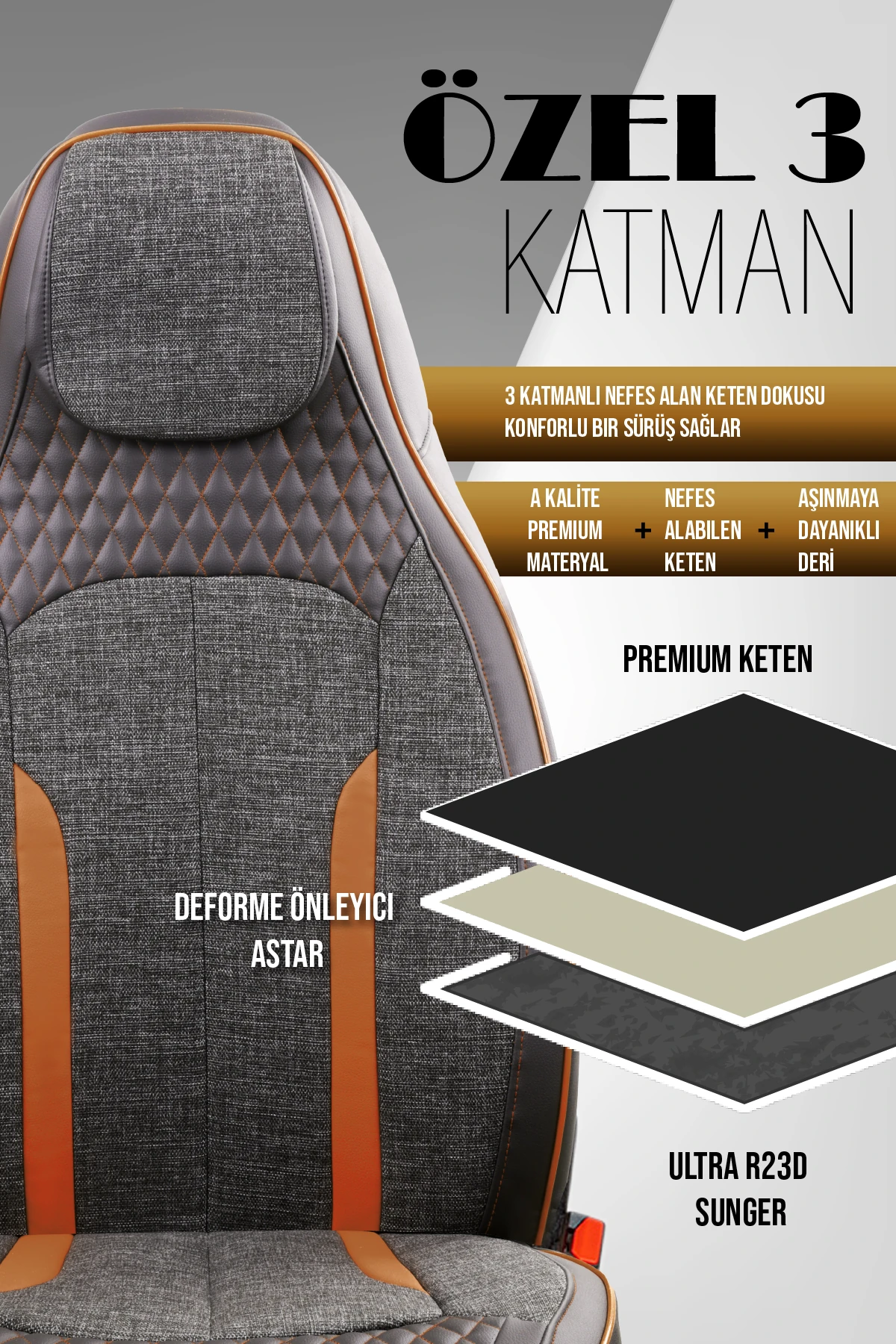 Özel AMG Tasarım Venom Serisi Deri Keten Karışımı Oto Koltuk Kılıfı 5’li Tam Set