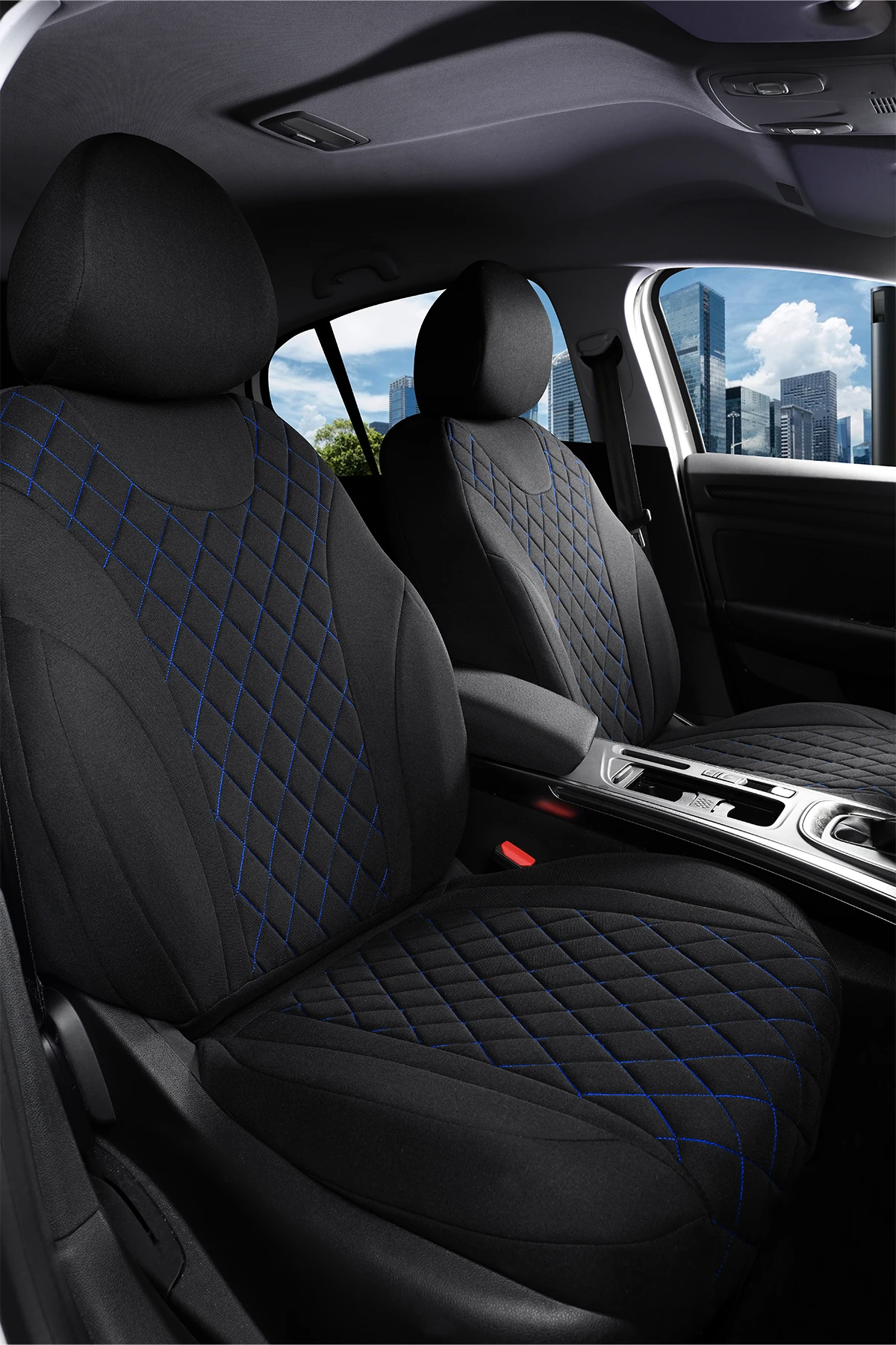 Moon Serisi Oto Koltuk Kılıfı 5li Takım - SİYAH MAVİ