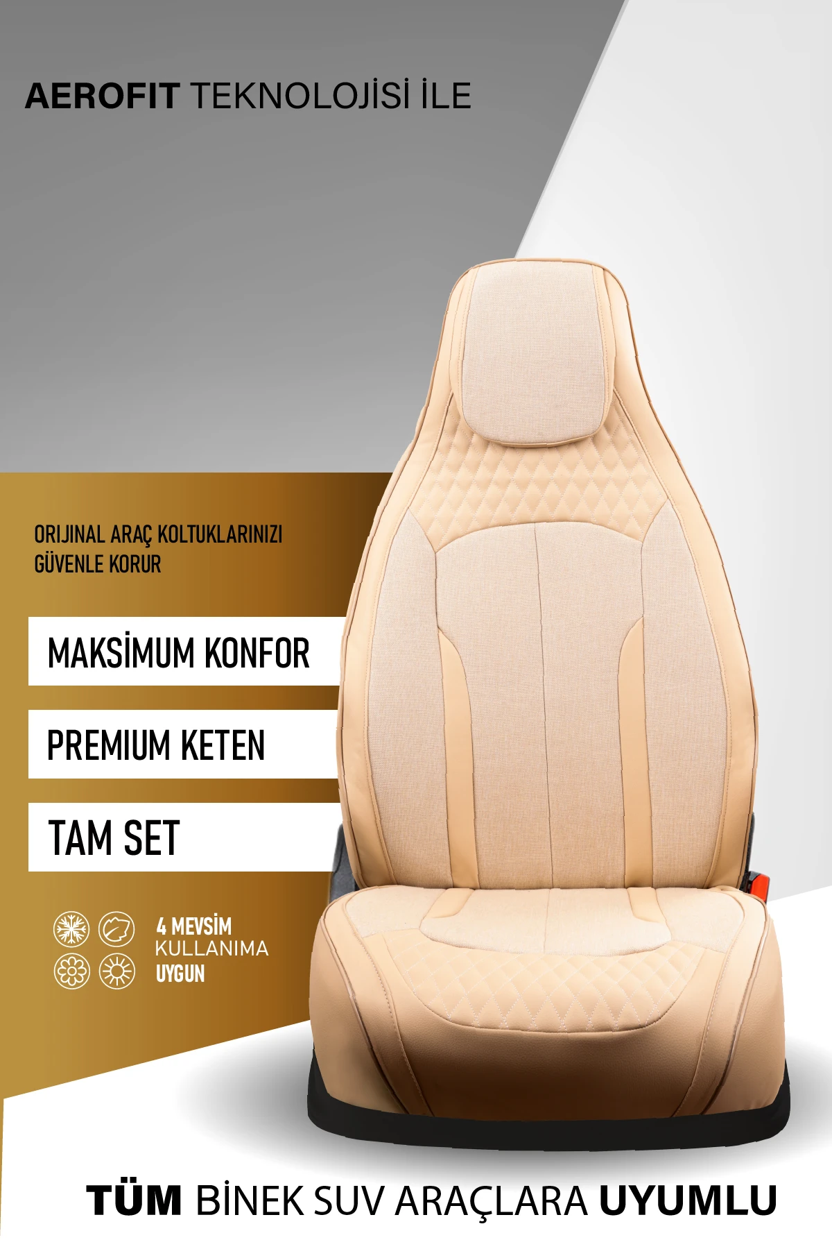 Özel AMG Tasarım Venom Serisi Deri Keten Karışımı Oto Koltuk Kılıfı 5’li Tam Set