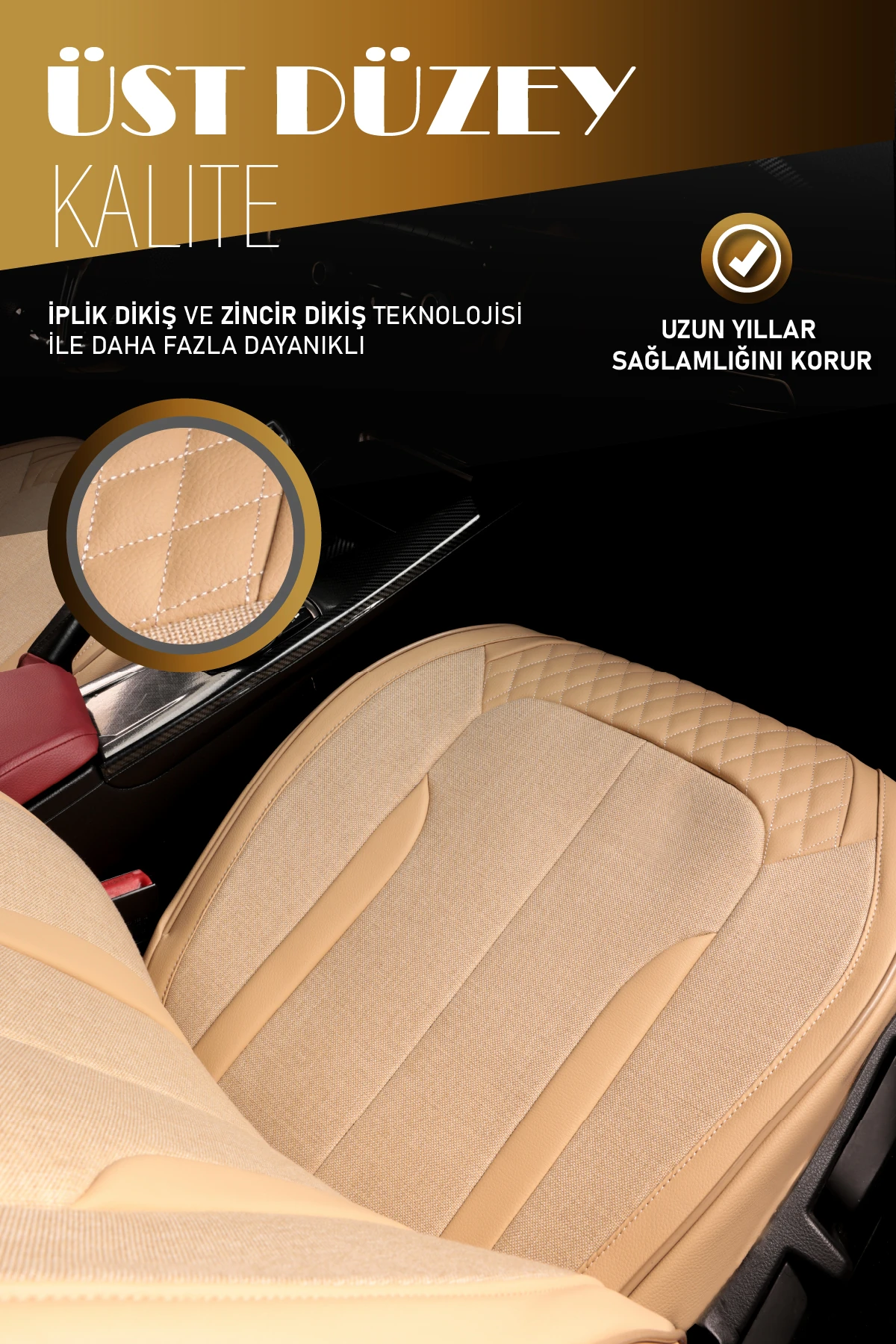 Özel AMG Tasarım Venom Serisi Deri Keten Karışımı Oto Koltuk Kılıfı 5’li Tam Set