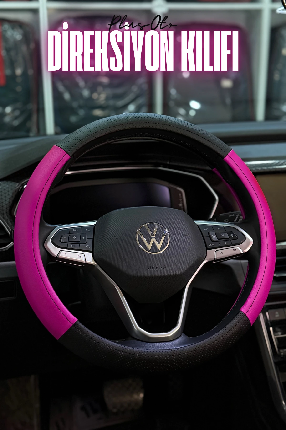 Lord Serisi Delikli Deri Çift Parça Direksiyon Kılıfı  - PEMBE