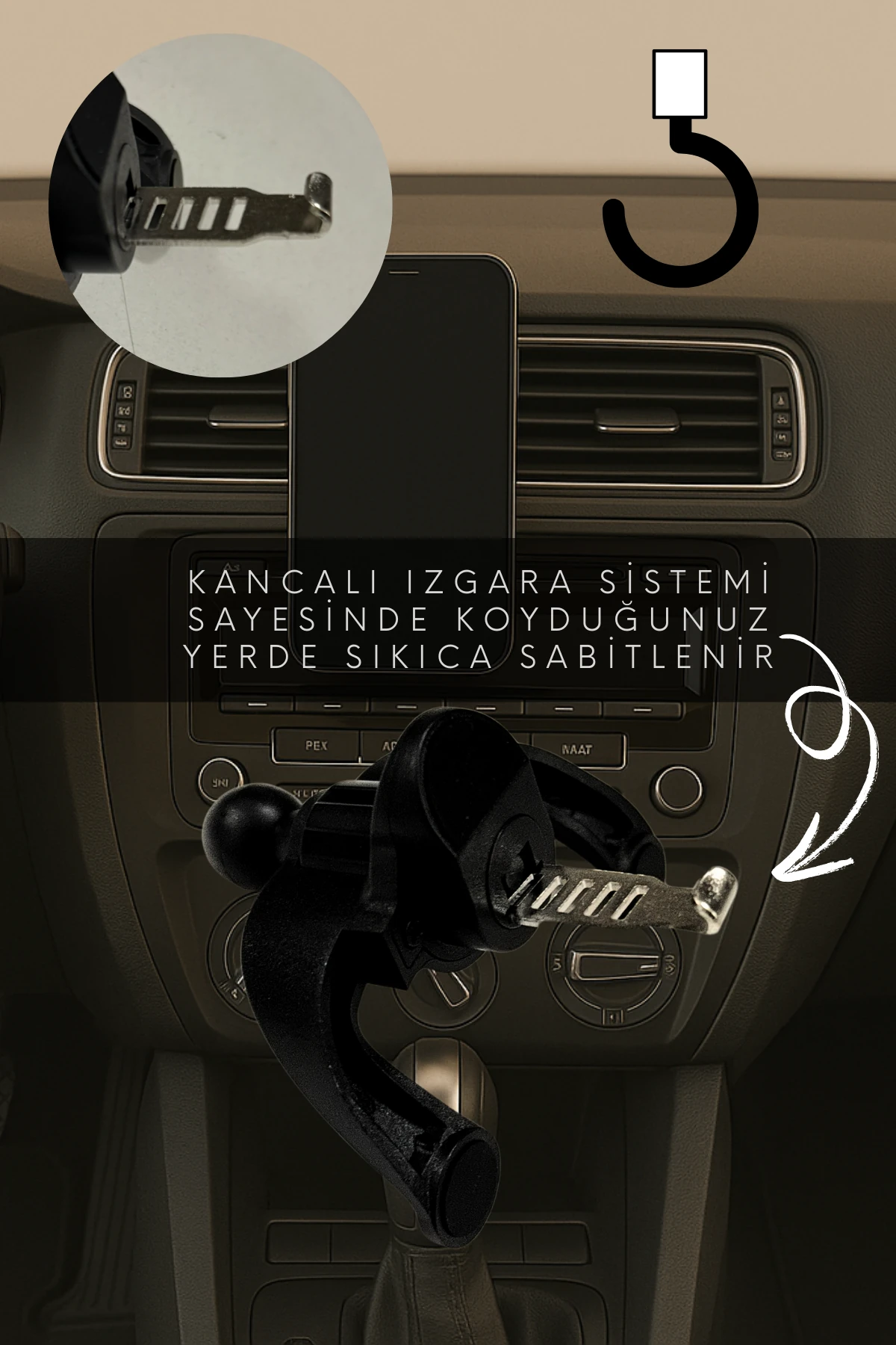 Kancalı Araç İçi Lüks Telefon Tutucu Araba Telefon Tutacağı Havalandırma Izgara Kilitli Ultra Sağlam