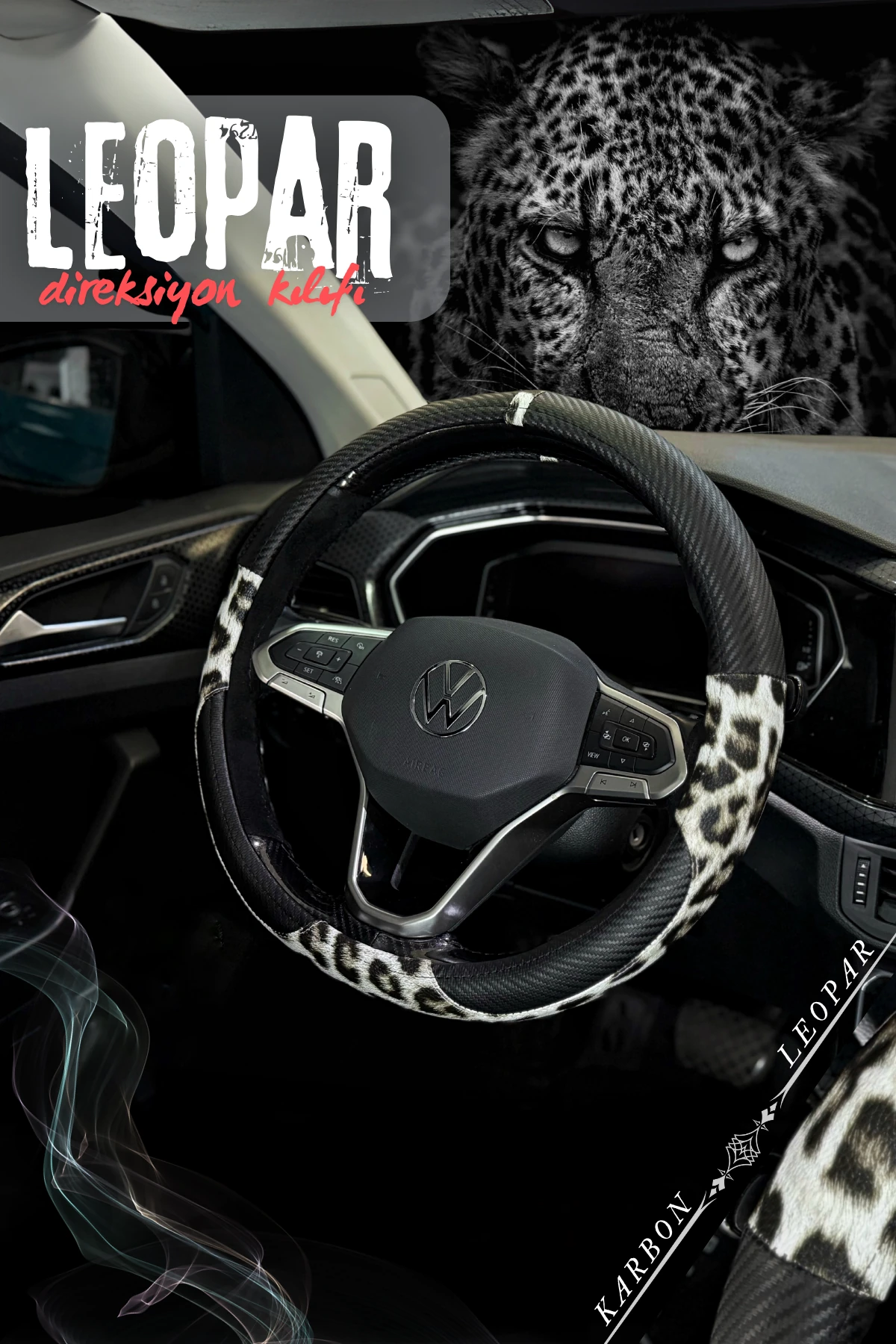 Leopar Karbon Direksiyon Kılıfı 