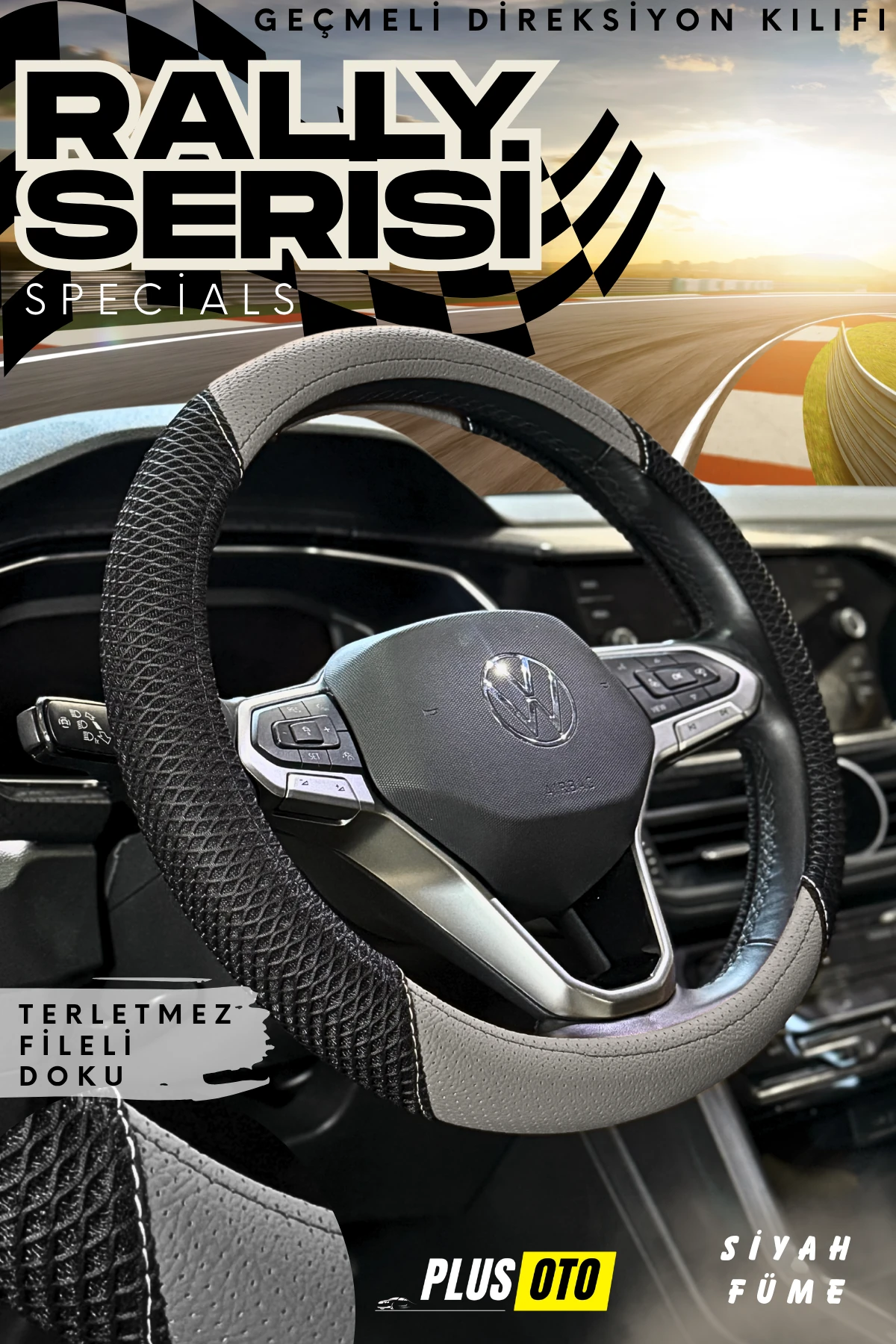 Rally Serisi Terletmez Fileli Direksiyon Kılıfı  - FÜME