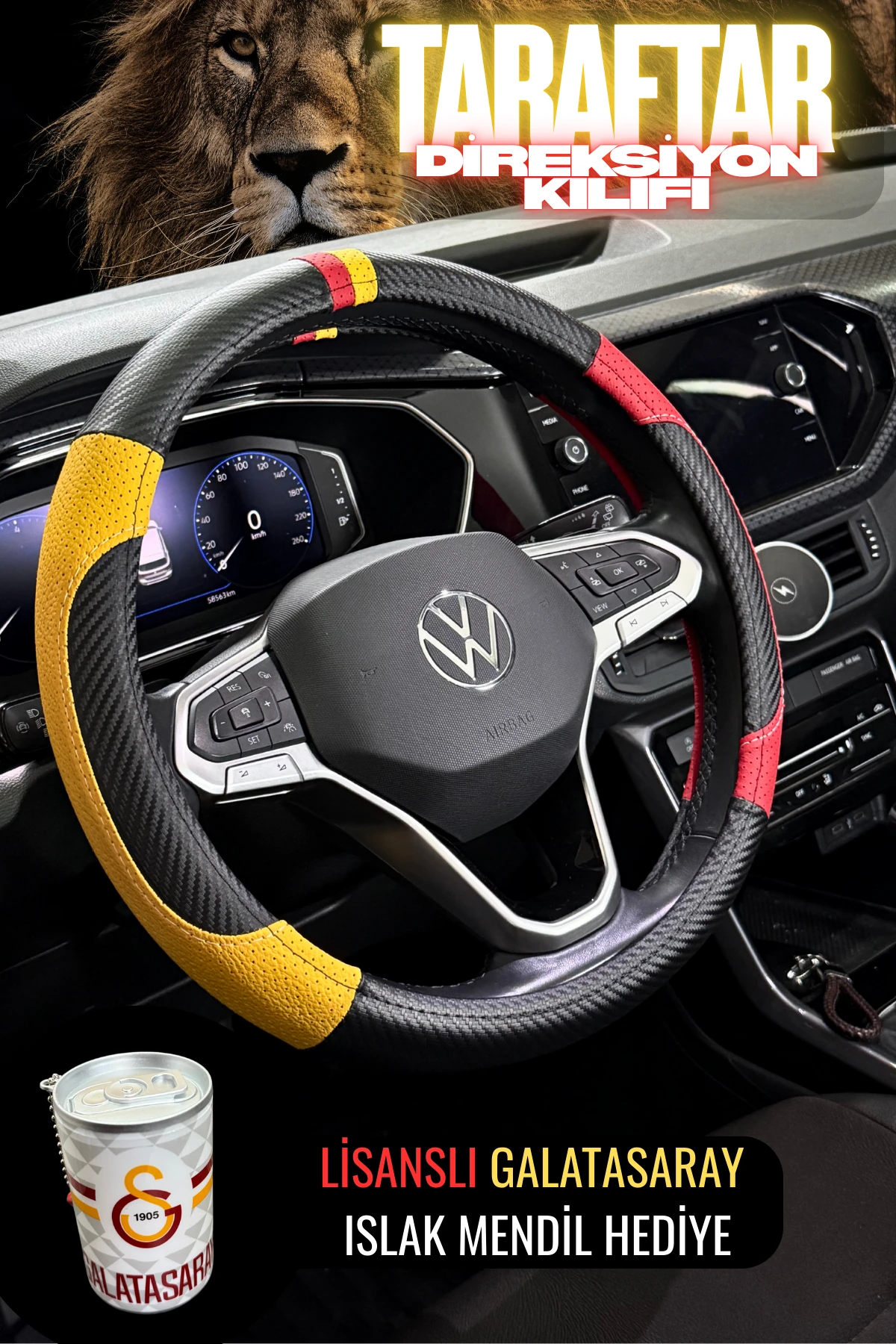 🎁 Hediyeli 🎁 Taraftar Geçmeli Direksiyon Kılıfı  - GALATASARAY