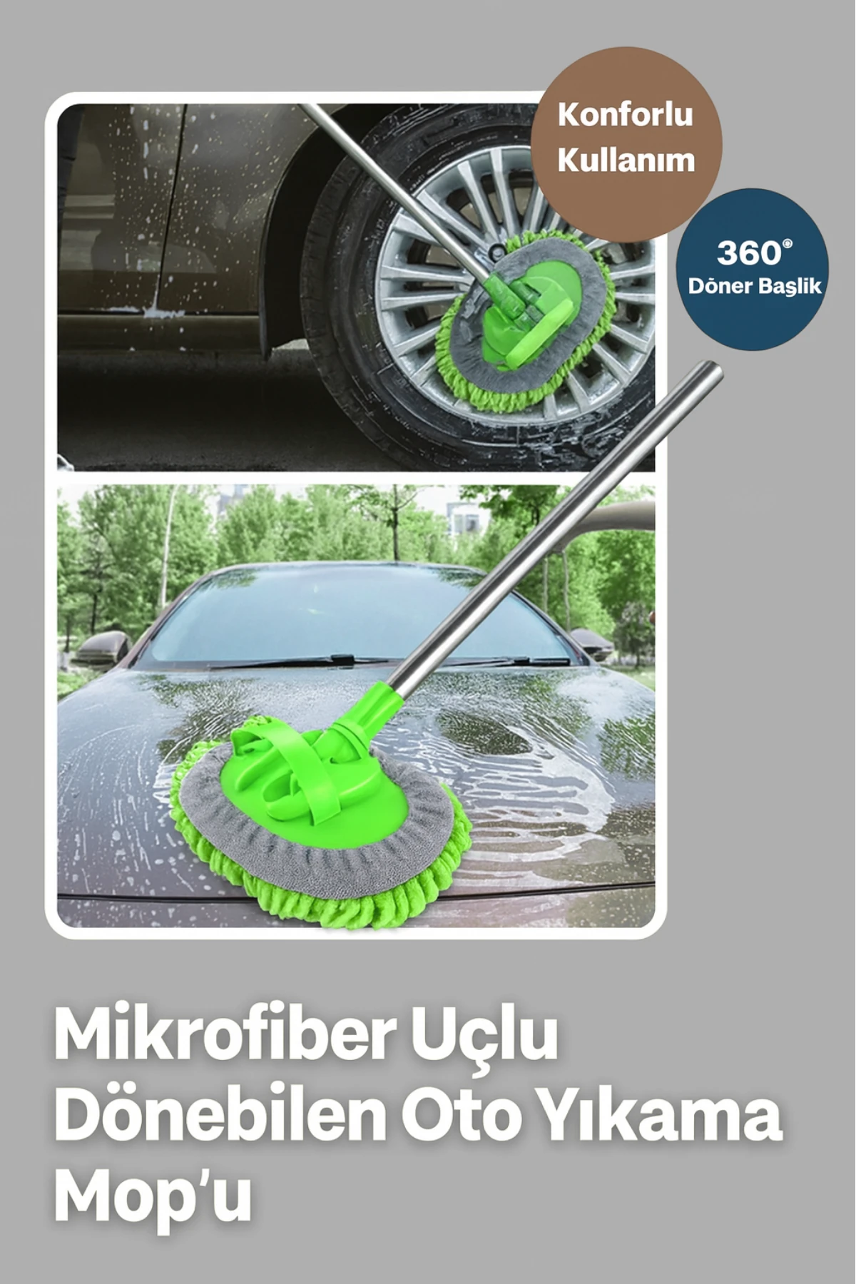 Araba Yıkama Fırçası Oto Yıkama Mop Mikrofiber Bezli Uzayabilir Saplı Çizdirmez Araç Yıkama Bezi