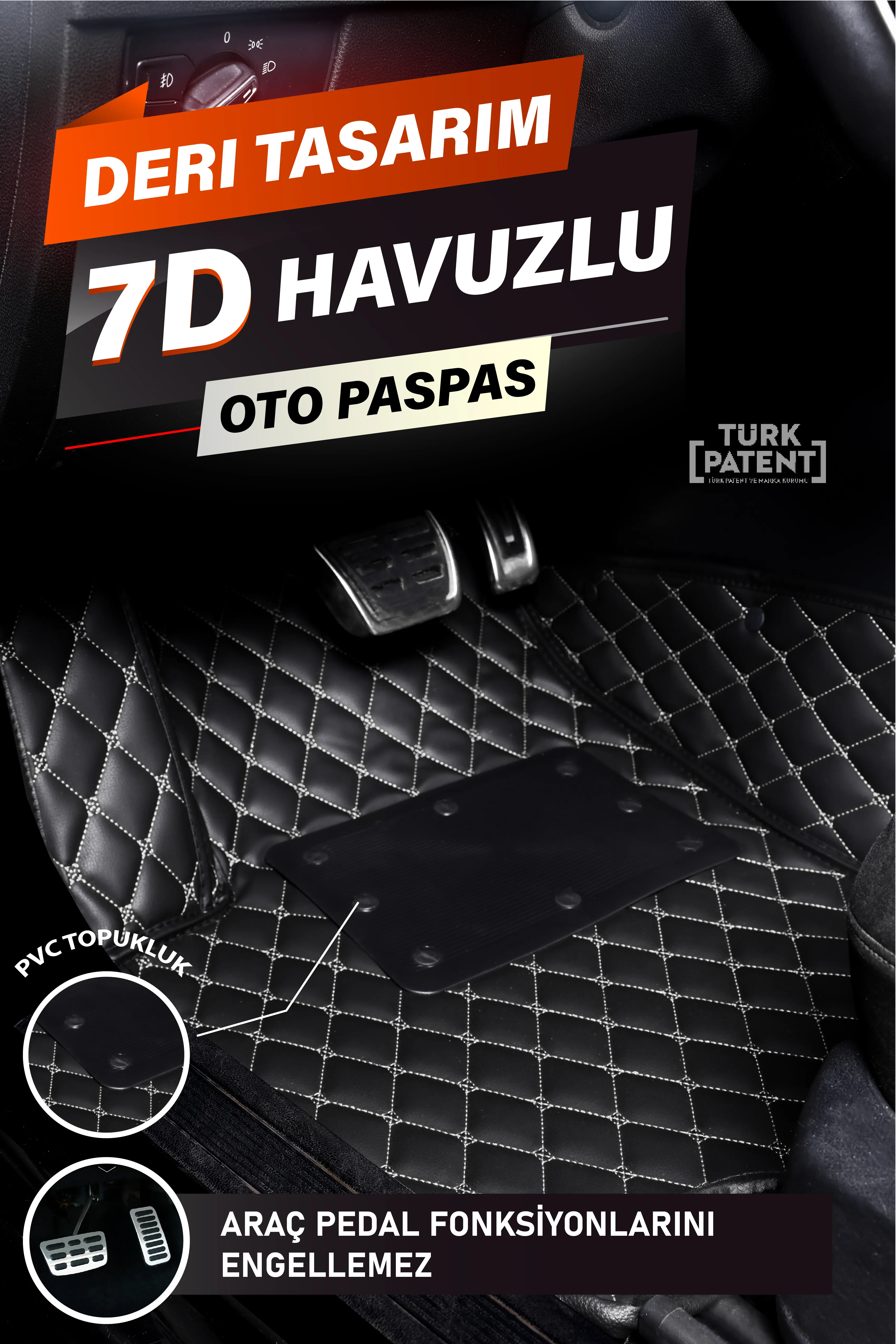 Araca Özel 7D Deri Taban Kaplama - SİYAH BEYAZ